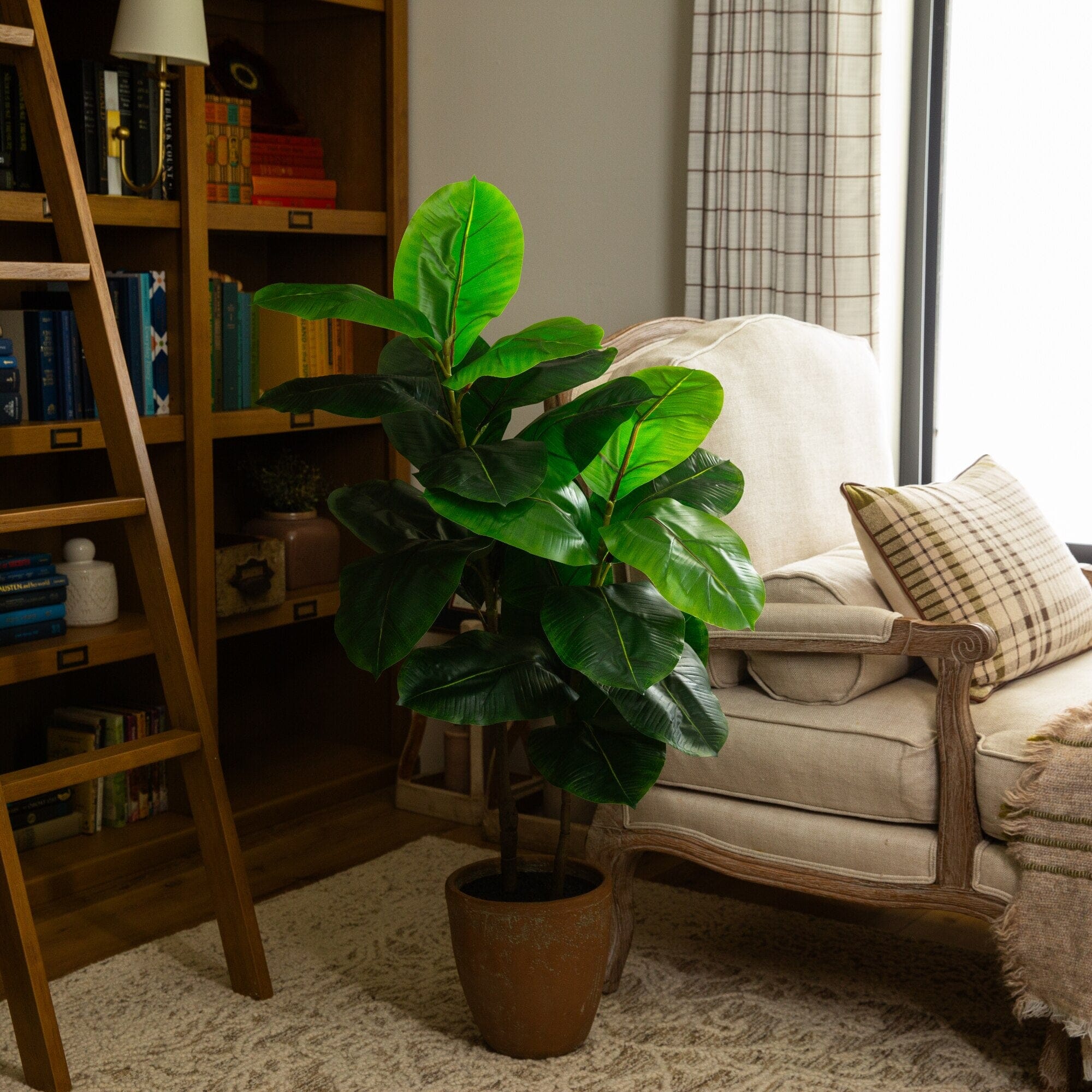 44" Artificial Rubber Tree in Decorative Planter - Image 3