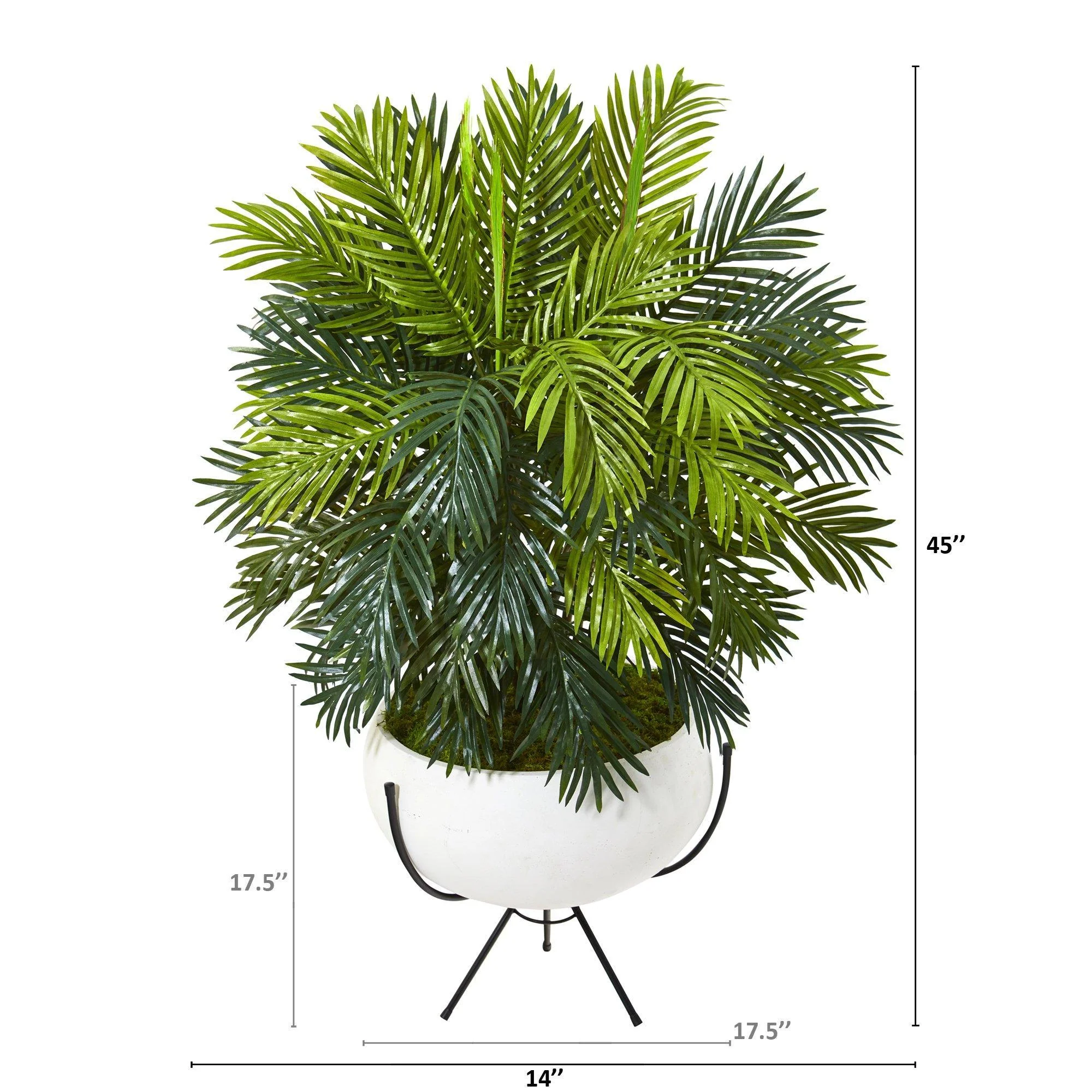 45” Areca Palm Artificial Plant in White Planter with Metal Stand - Image 2