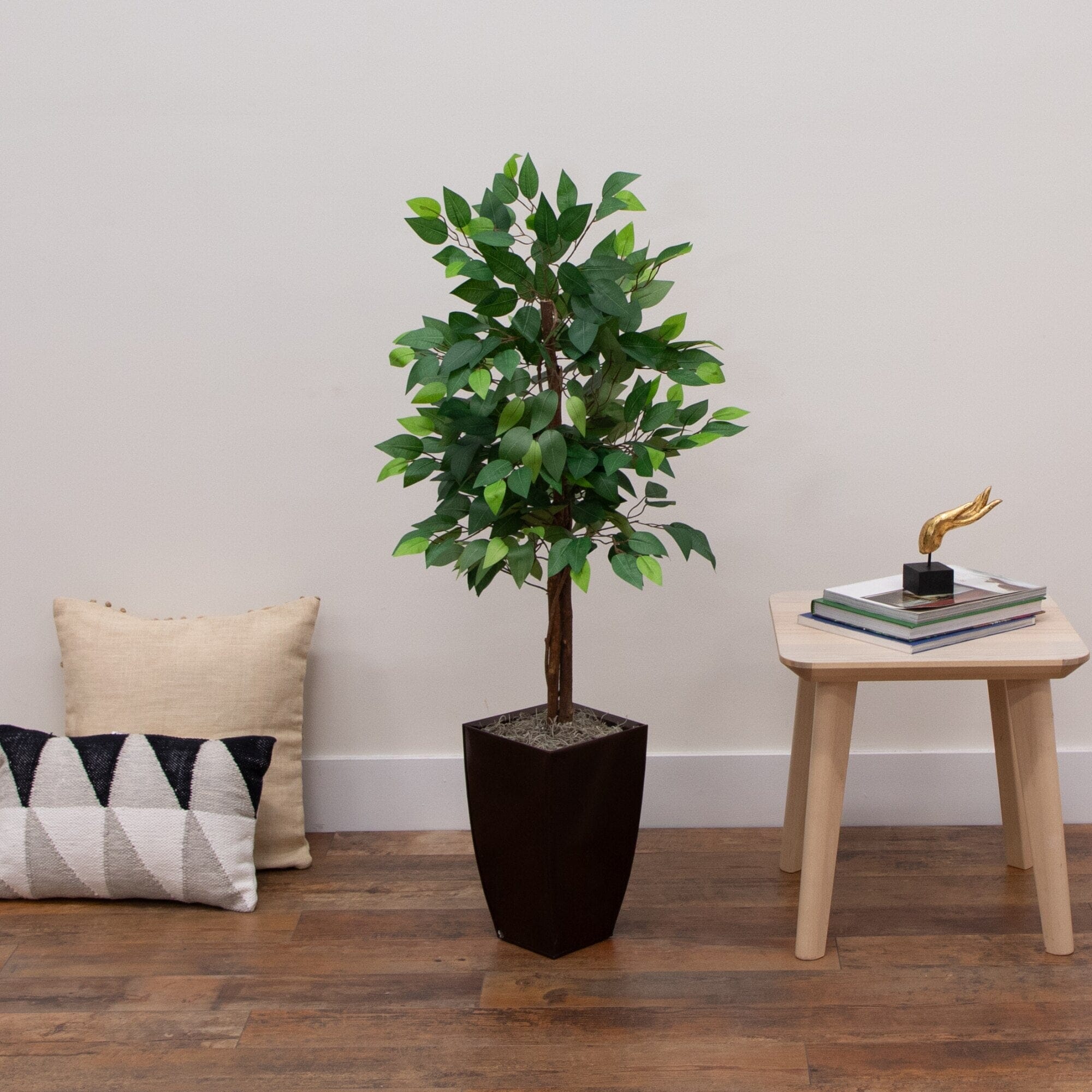 45” Artificial Ficus Tree with Metal Planter - Image 2