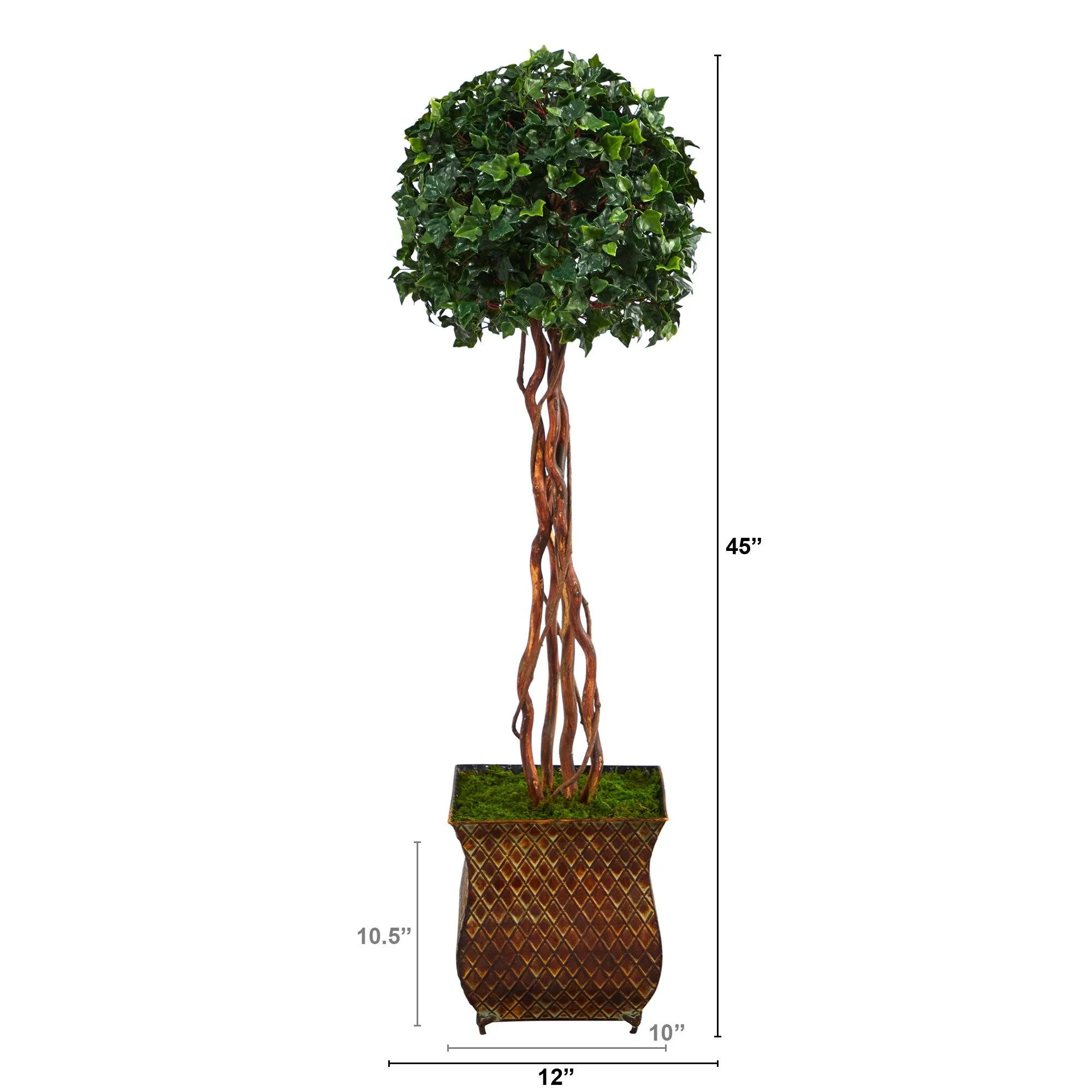 45” English Ivy Topiary Single Ball Artificial Tree in Metal Planter(Indoor/Outdoor) - Image 2