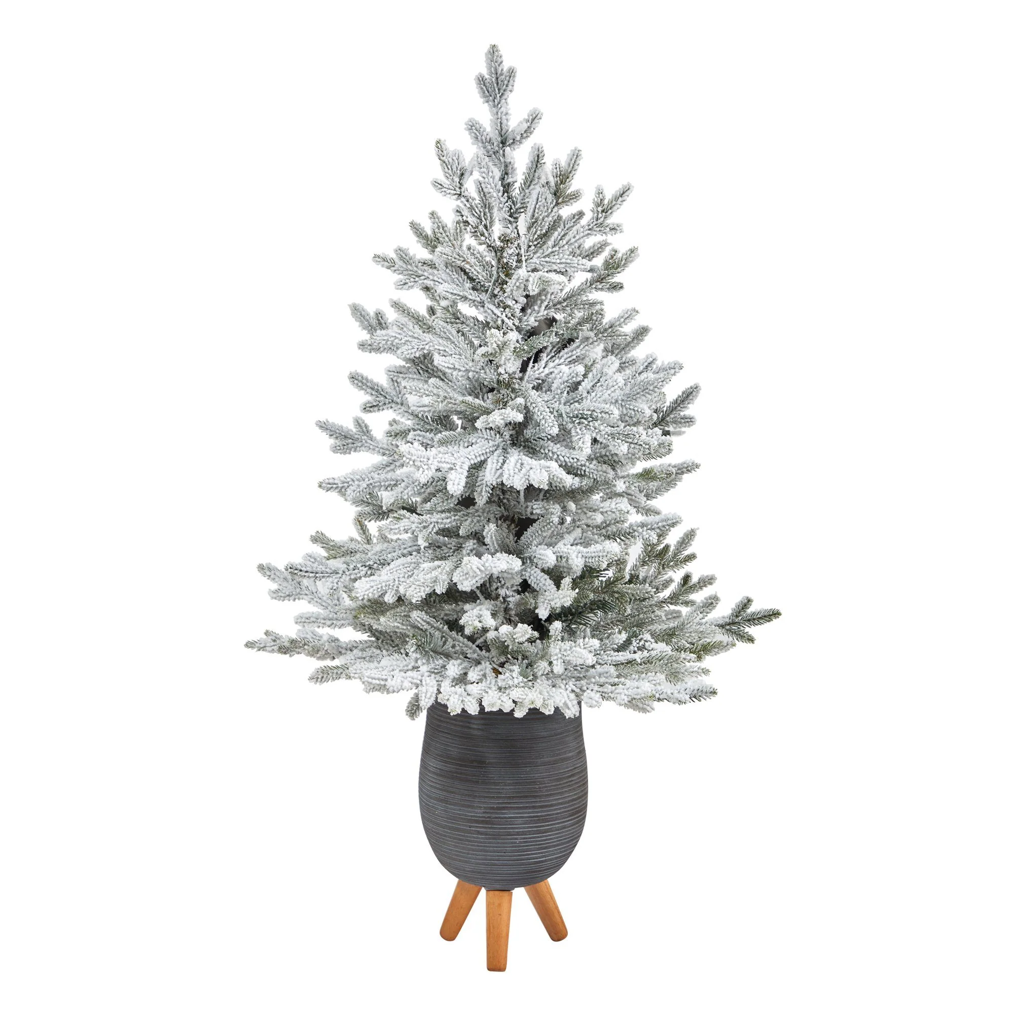 45” Flocked Fraser Fir Artificial Christmas Tree with 200 Warm White Lights and 481 Bendable Branches in Gray Planter with Stand - Image 3