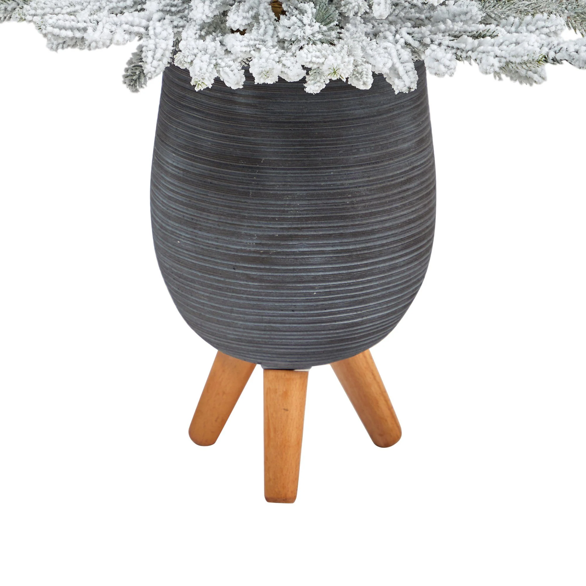45” Flocked Fraser Fir Artificial Christmas Tree with 200 Warm White Lights and 481 Bendable Branches in Gray Planter with Stand - Image 6