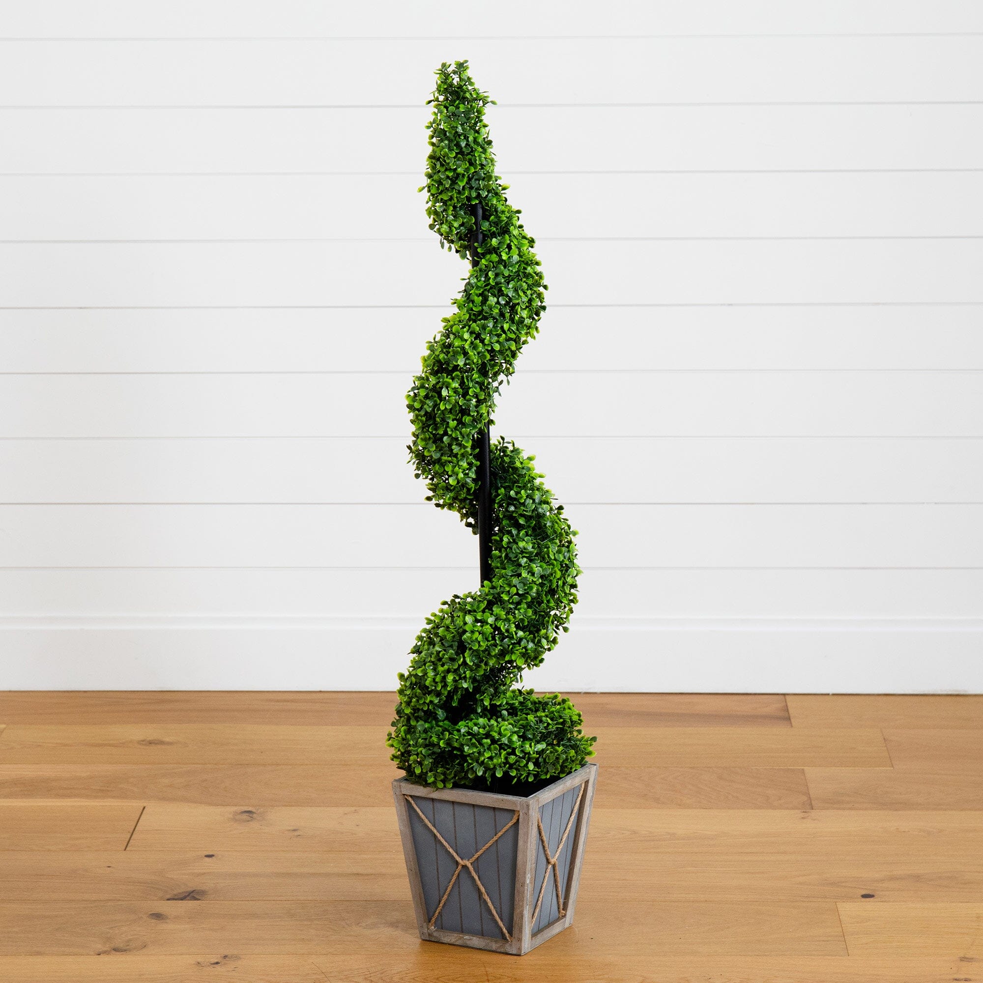 45” UV Resistant Artificial Boxwood Spiral Topiary Tree with LED Lights in Decorative Planter (Indoor/Outdoor) - Image 4