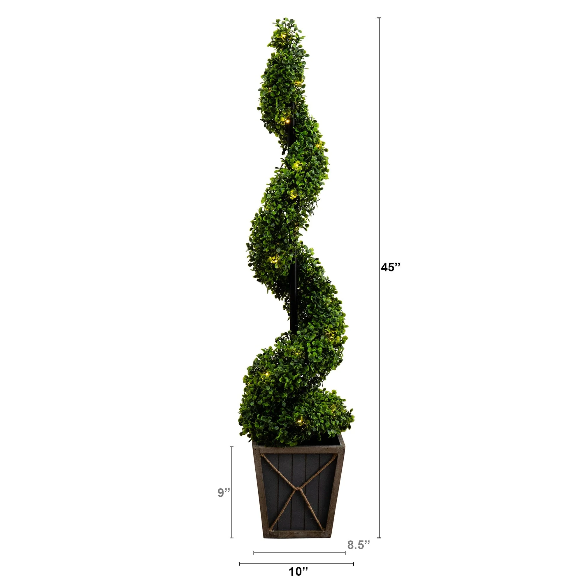 45” UV Resistant Artificial Boxwood Spiral Topiary Tree with LED Lights in Decorative Planter (Indoor/Outdoor) - Image 7