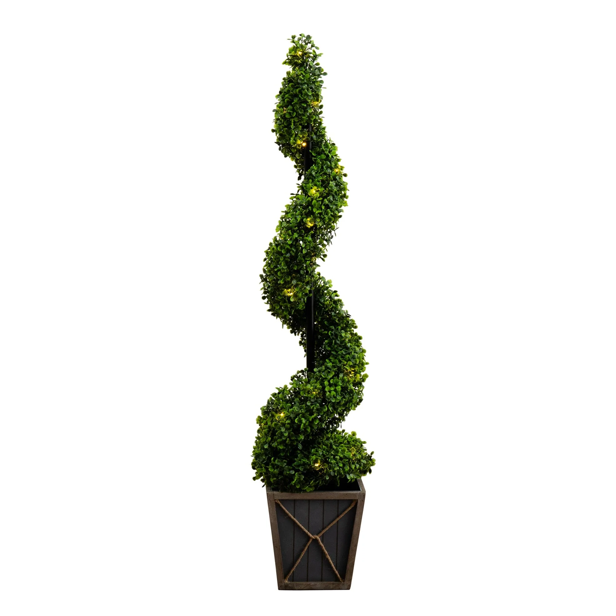 45” UV Resistant Artificial Boxwood Spiral Topiary Tree with LED Lights in Decorative Planter (Indoor/Outdoor) - Image 9