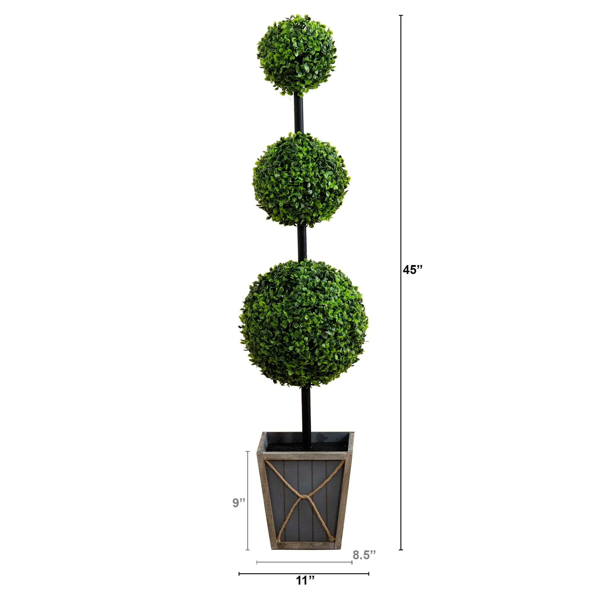 45" UV Resistant Artificial Triple Ball Boxwood Topiary with LED Lights in Decorative Planter (Indoor/Outdoor) - Image 6