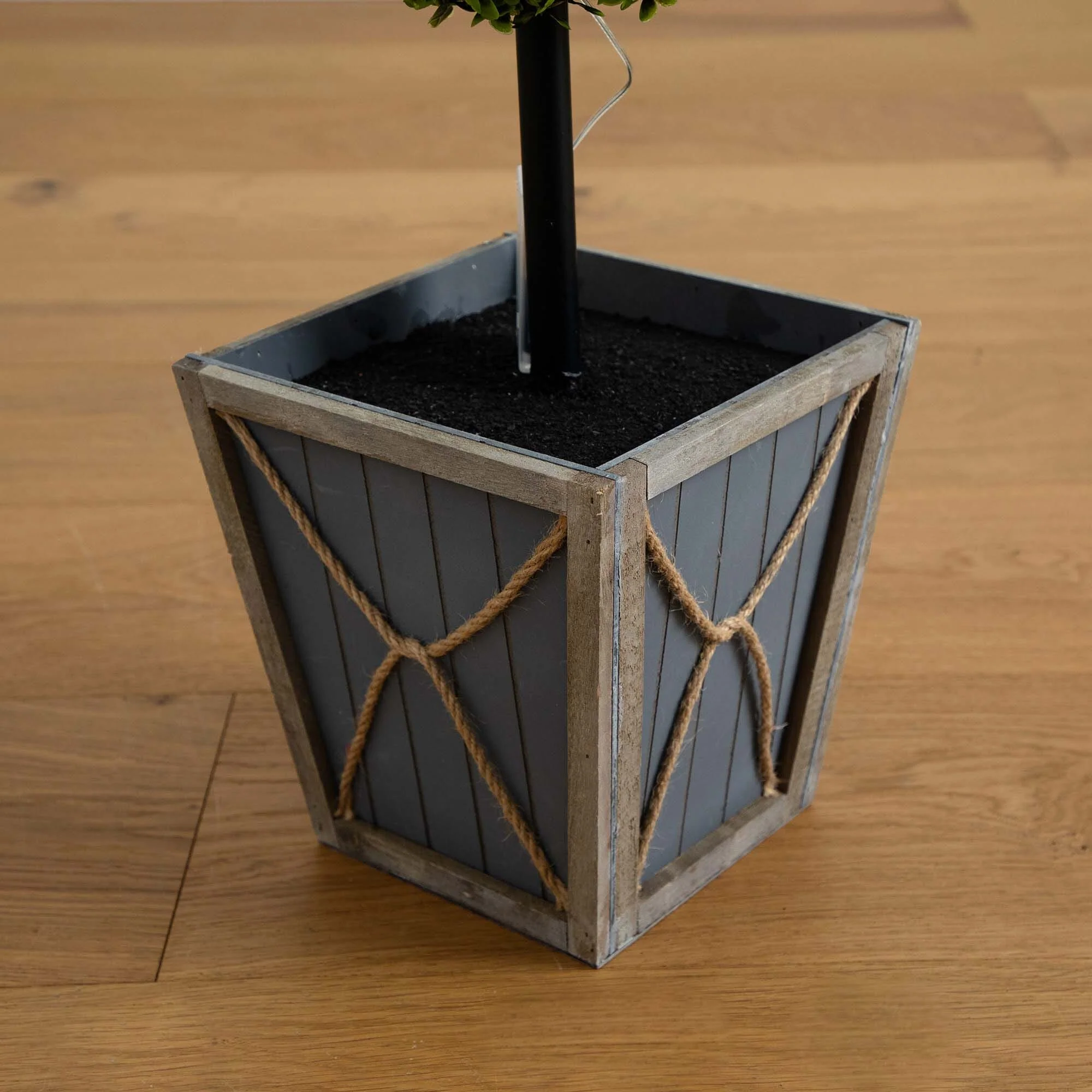 45" UV Resistant Artificial Triple Ball Boxwood Topiary with LED Lights in Decorative Planter (Indoor/Outdoor) - Image 7