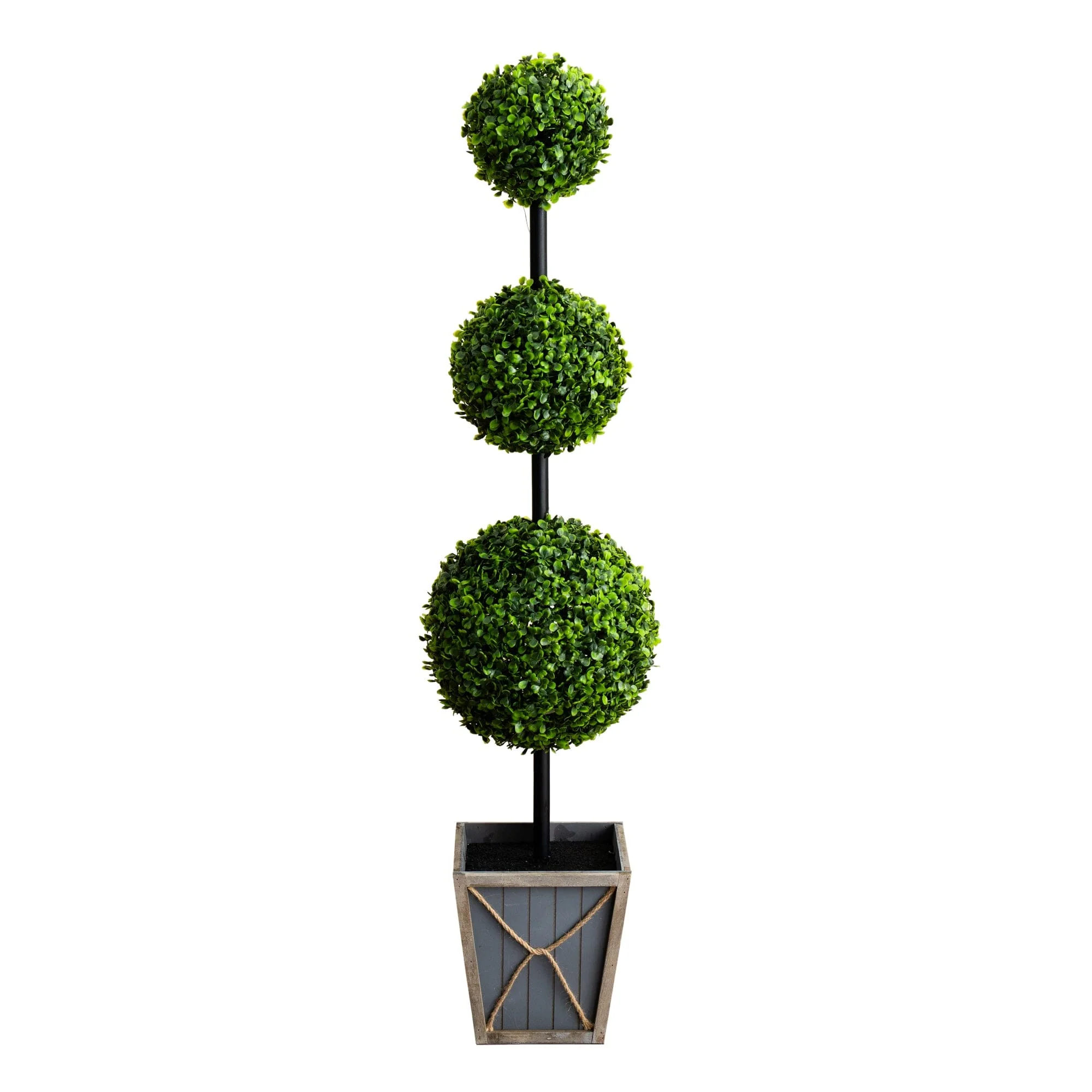 45" UV Resistant Artificial Triple Ball Boxwood Topiary with LED Lights in Decorative Planter (Indoor/Outdoor) - Image 8