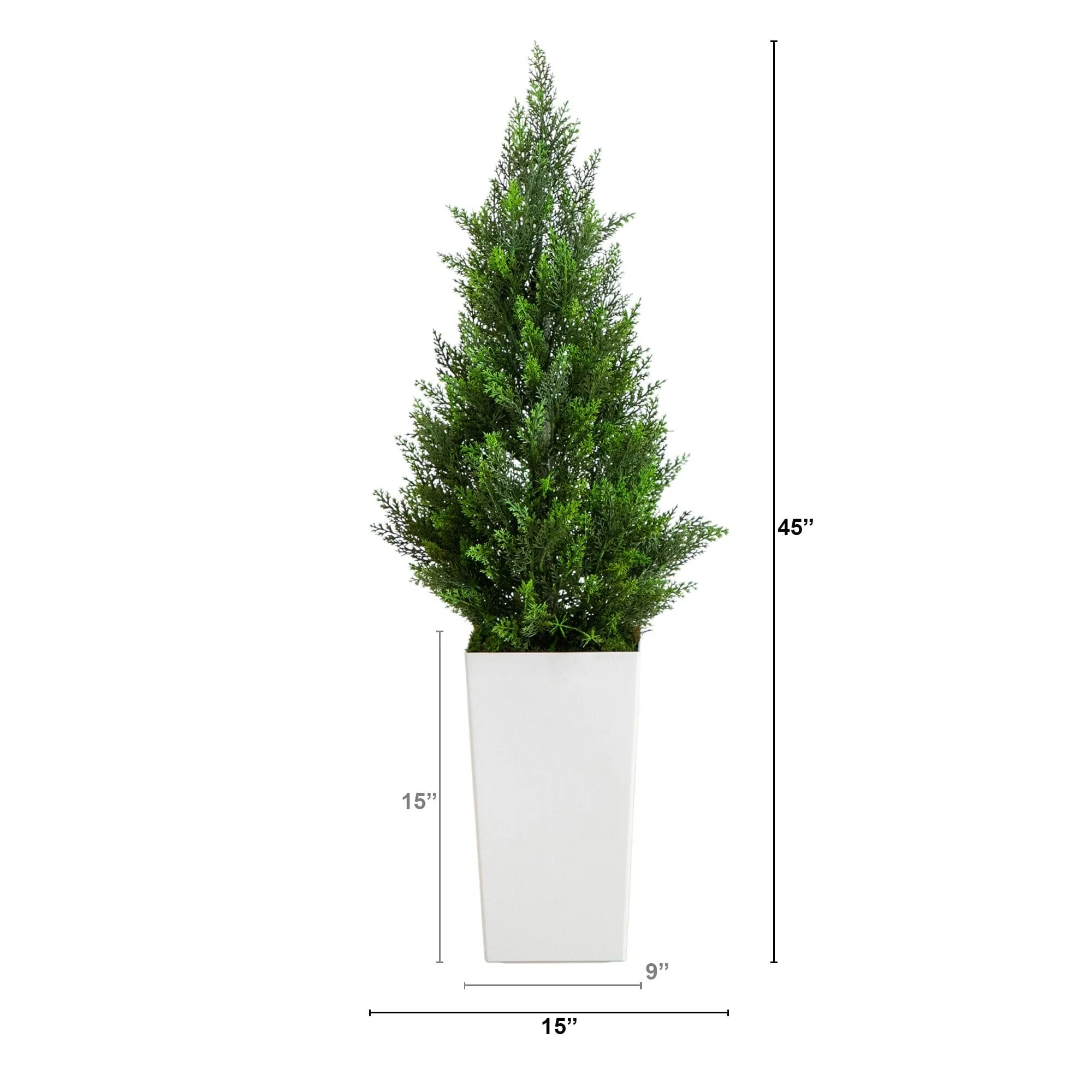 45" UV Resistant Artificial Cedar Tree in White Tower Planter (Indoor/Outdoor) - Image 10