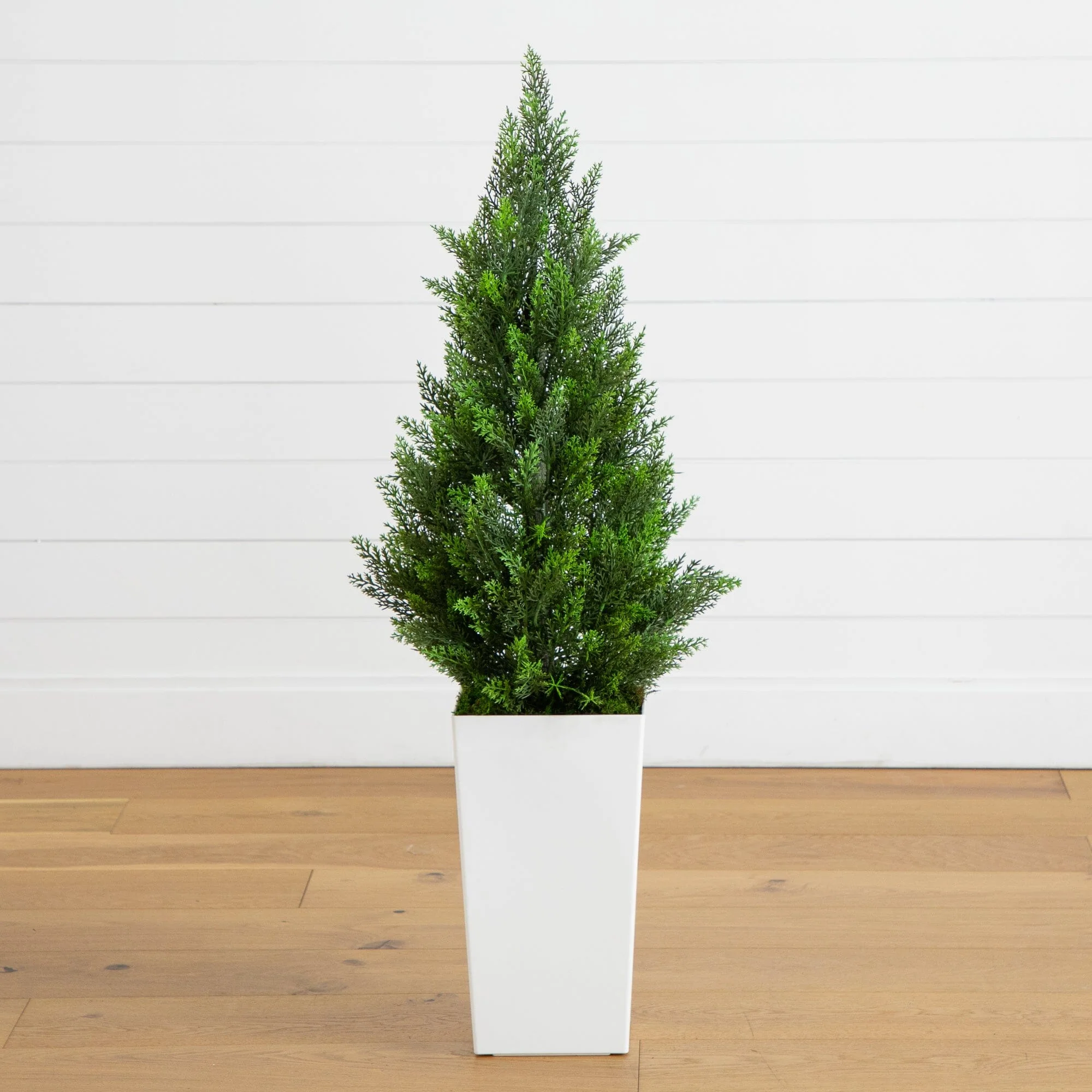 45" UV Resistant Artificial Cedar Tree in White Tower Planter (Indoor/Outdoor) - Image 3