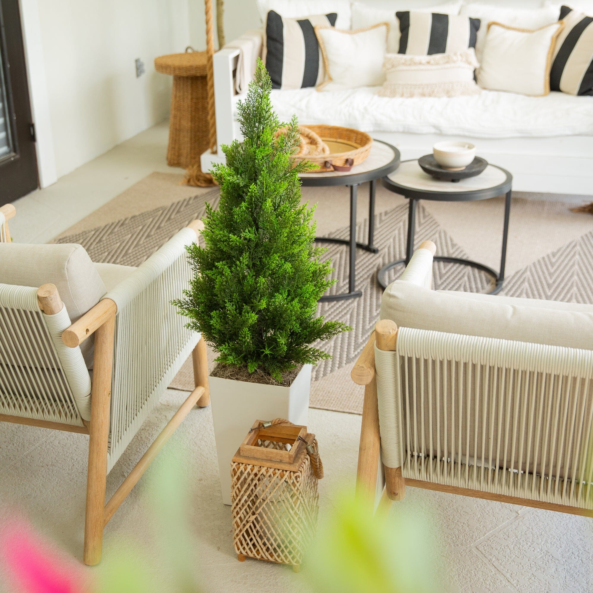 45" UV Resistant Artificial Cedar Tree in White Tower Planter (Indoor/Outdoor) - Image 4