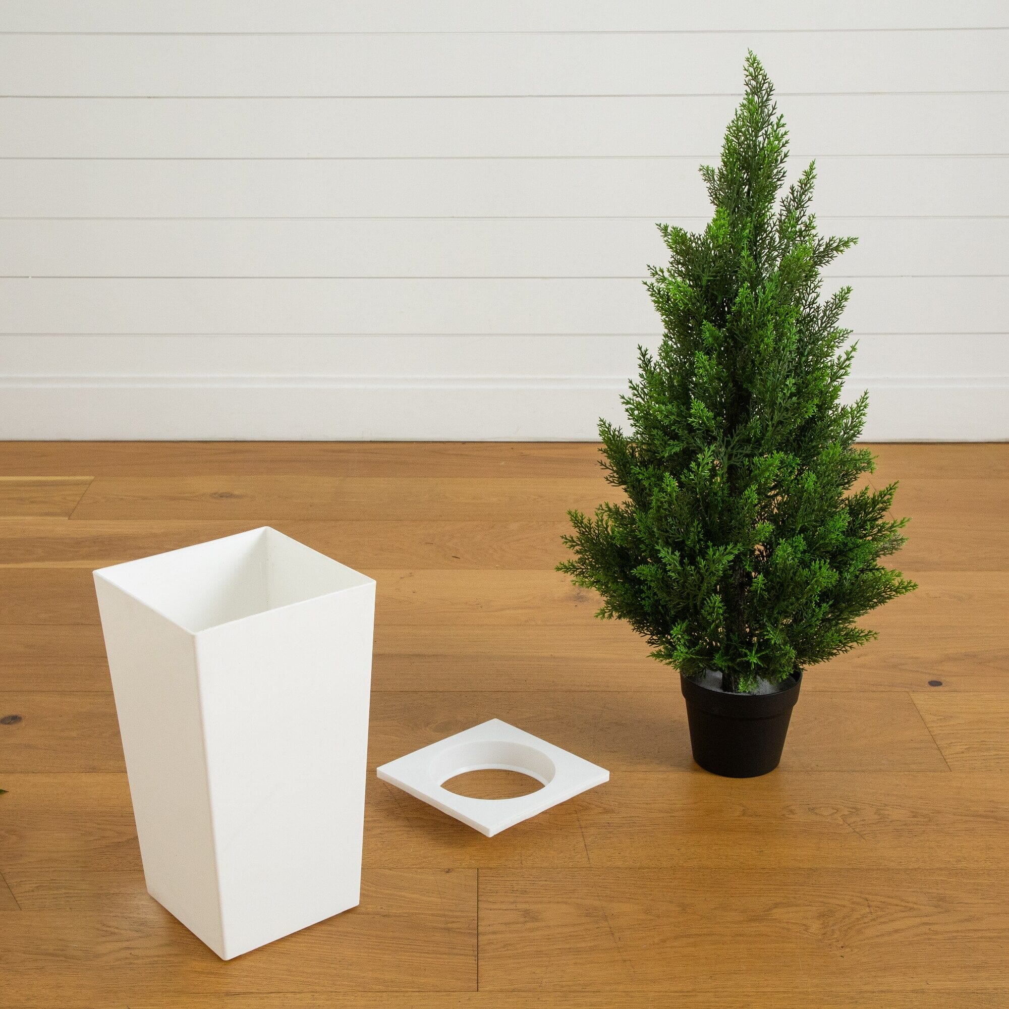 45" UV Resistant Artificial Cedar Tree in White Tower Planter (Indoor/Outdoor) - Image 6