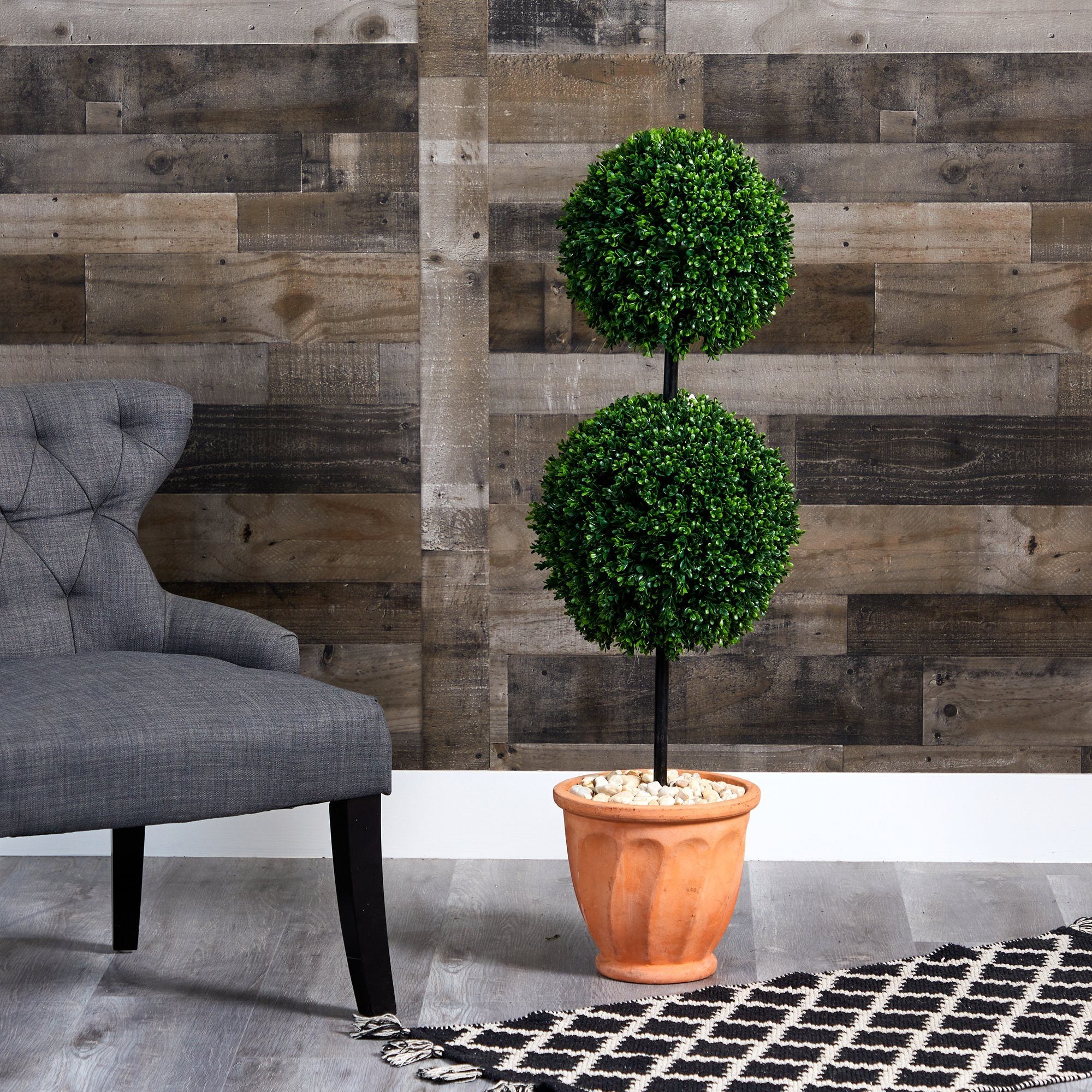 46” Boxwood Double Ball Artificial Topiary Tree in Terra-Cotta Planter (Indoor/Outdoor) - Image 3