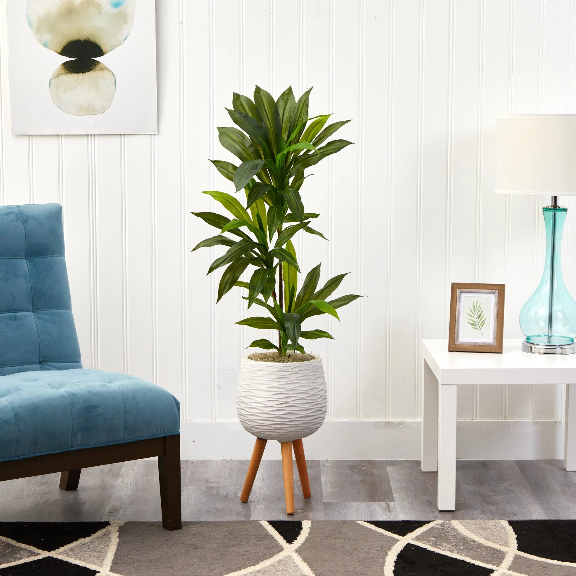 46” Dracaena Artificial Plant in White Planter with Stand (Real Touch) - Image 3