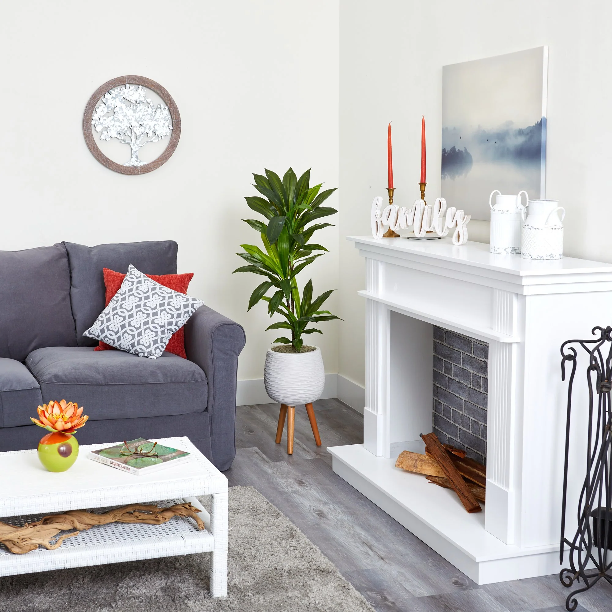 46” Dracaena Artificial Plant in White Planter with Stand (Real Touch) - Image 4