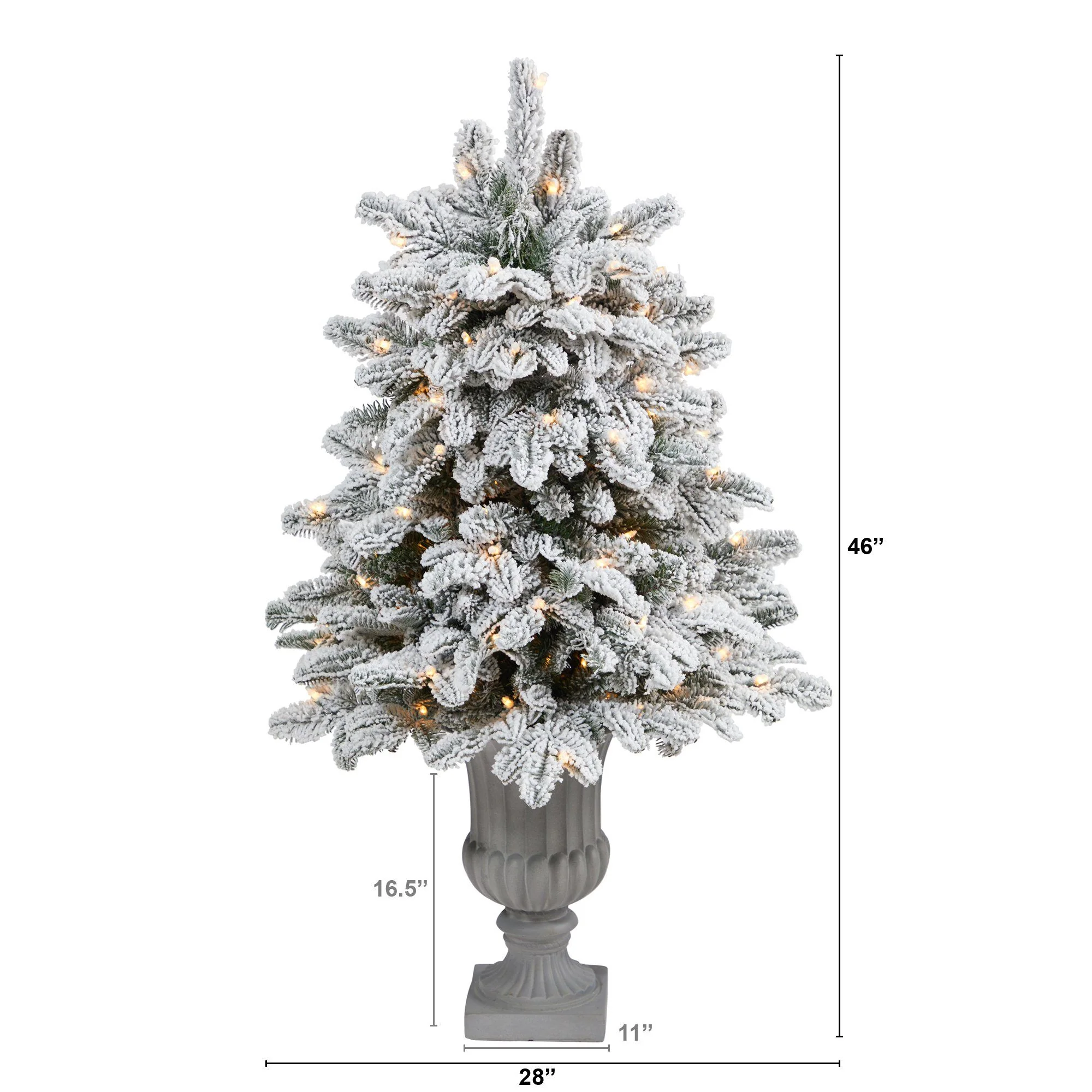46” Flocked North Carolina Fir Artificial Christmas Tree with 150 Warm White Lights and 545 Bendable Branches in Decorative Urn - Image 2