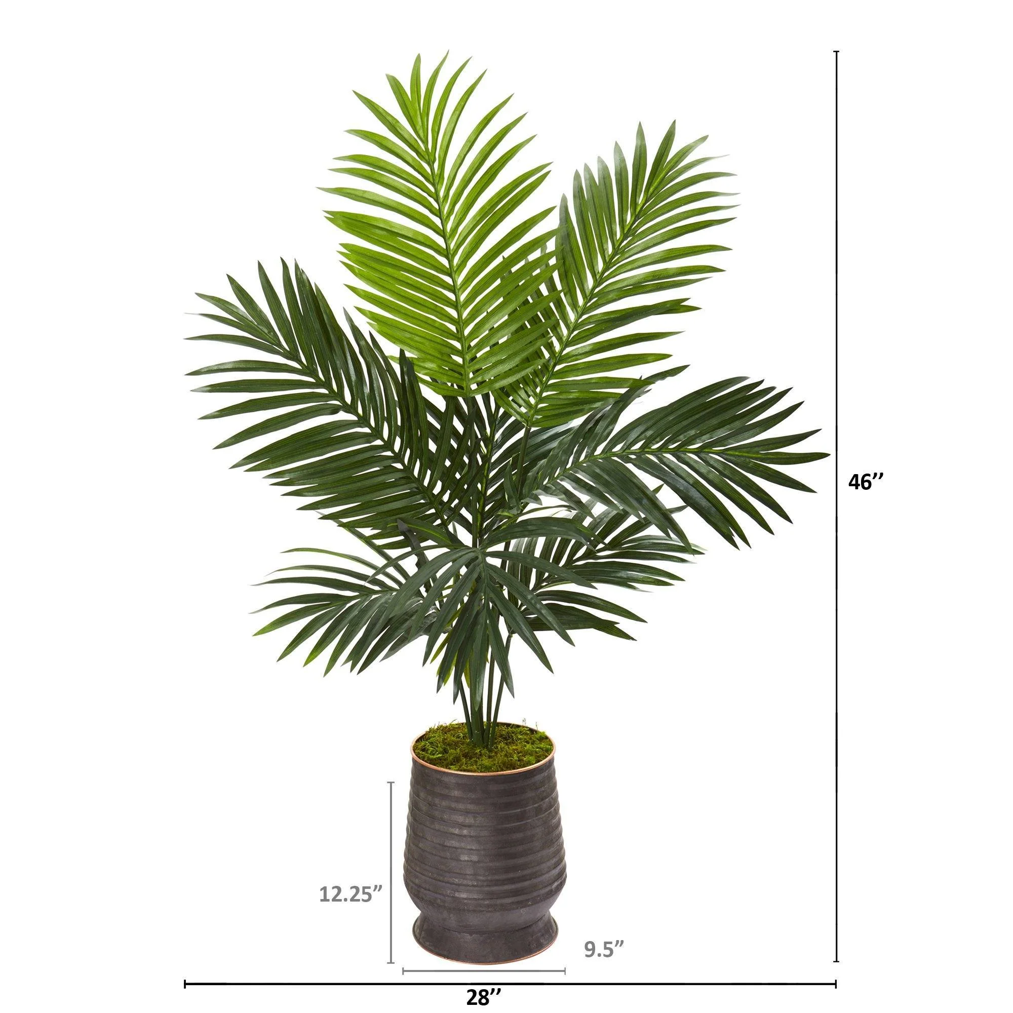 46” Kentia Artificial Palm Tree in Ribbed Metal Planter - Image 2