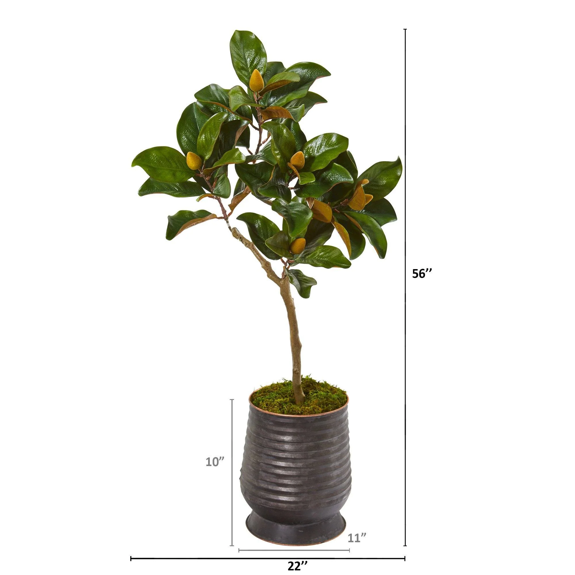 46” Magnolia Leaf Artificial Tree in Ribbed Metal Planter - Image 2