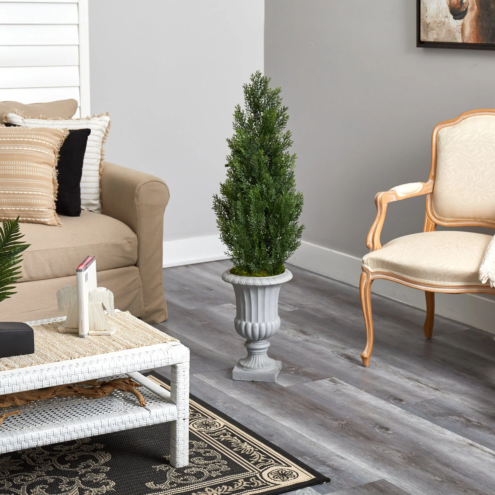 46” Mini Cedar Artificial Pine Tree in Decorative Urn UV Resistant (Indoor/Outdoor) - Image 4