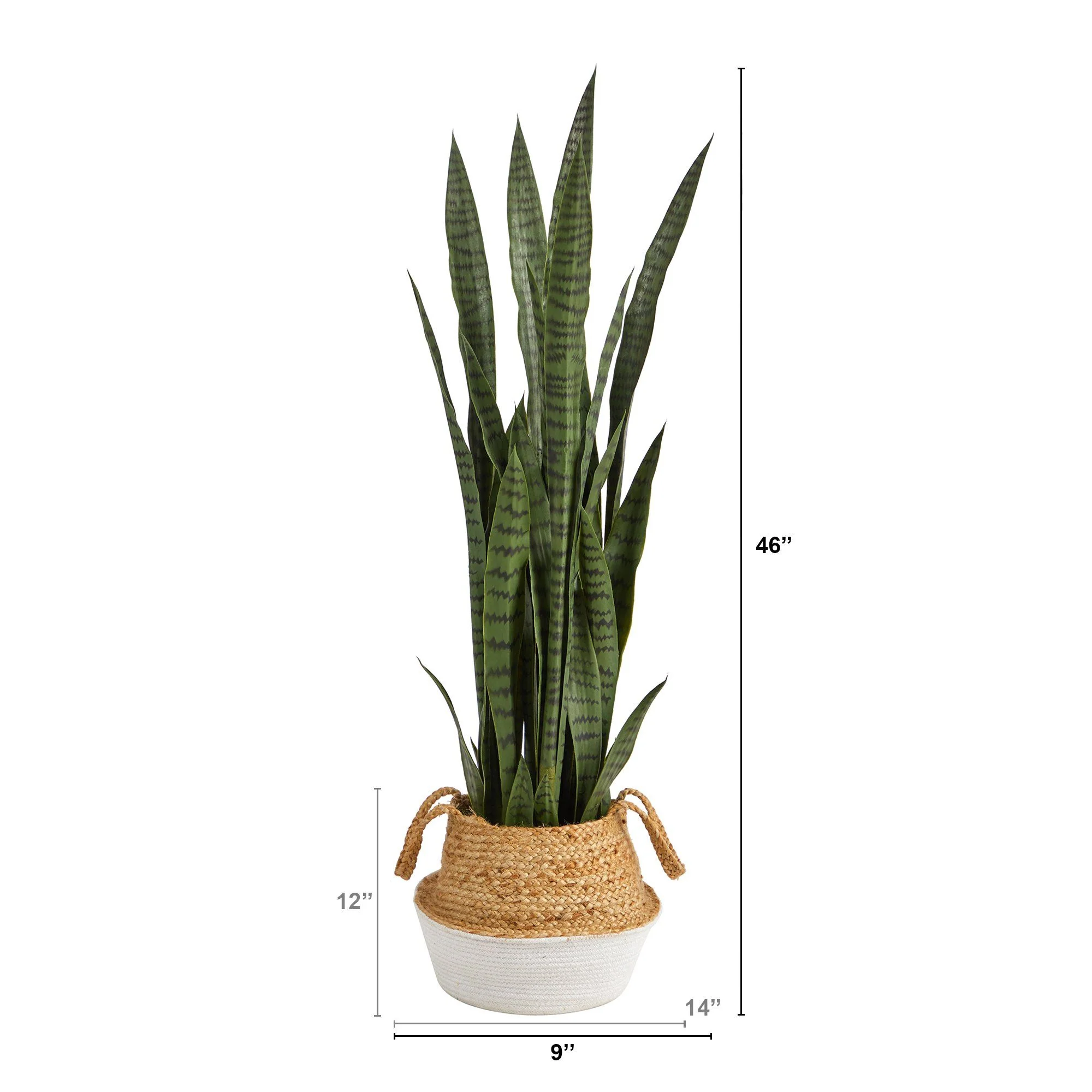 46” Sansevieria Artificial Plant in Boho Chic Handmade Cotton & Jute White Woven Planter - Image 2