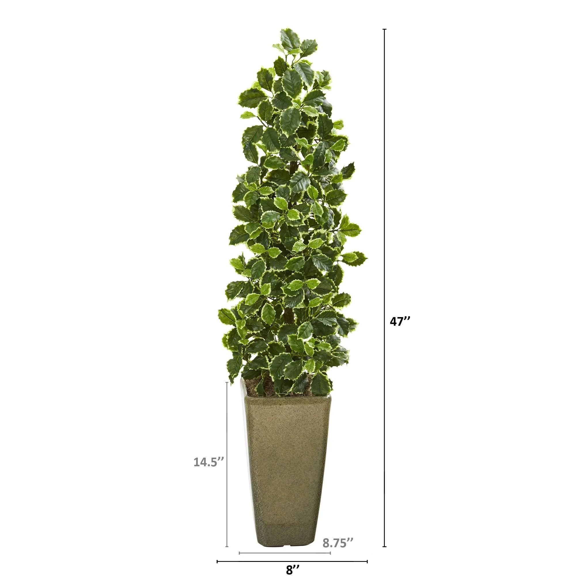47” Variegated Holly Leaf Artificial Tree in Green Planter (Real Touch) - Image 2