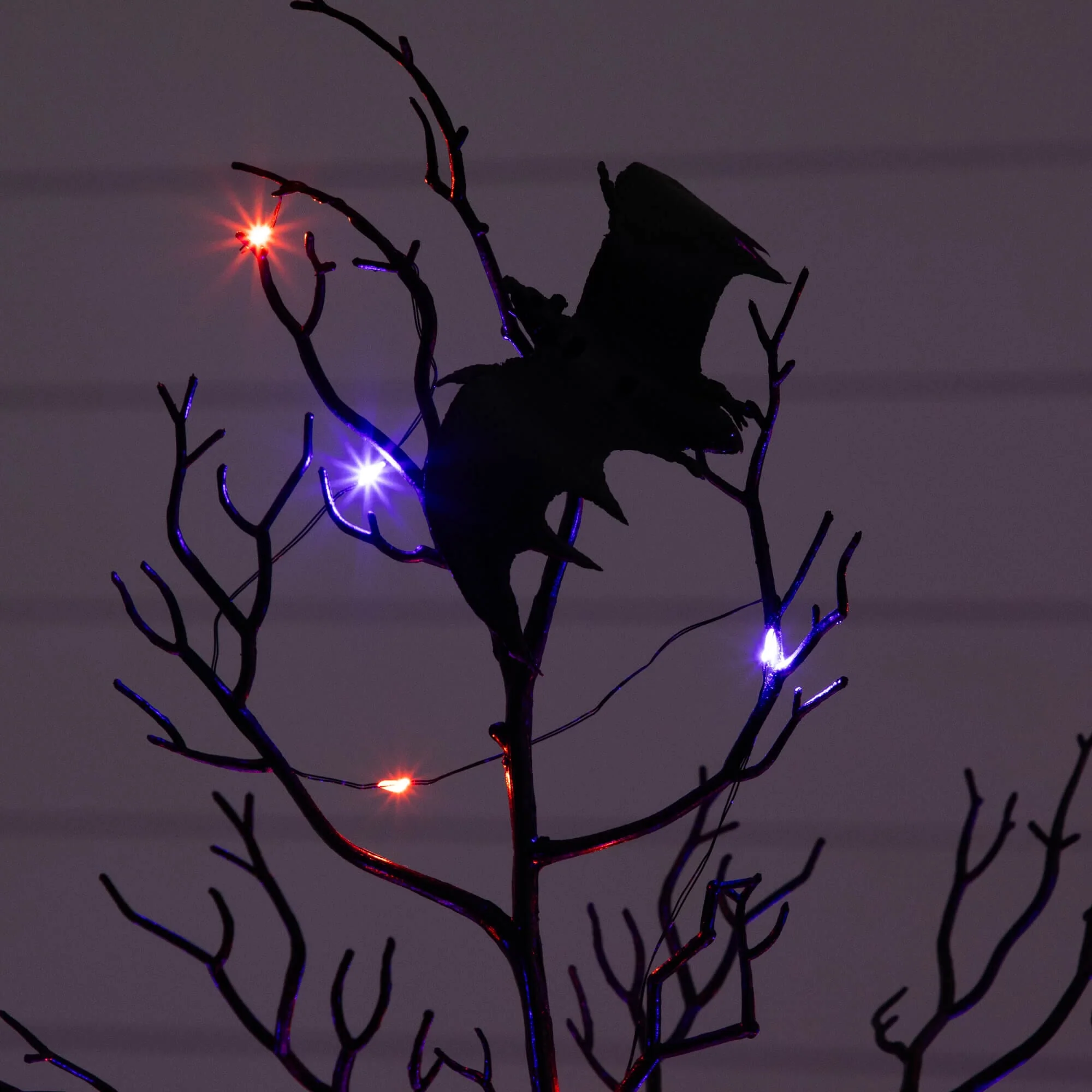 4' Pre-Lit Artificial Halloween Black Spooky Twig Tree with Bats and 120 Orange & Purple LED Lights - Image 5