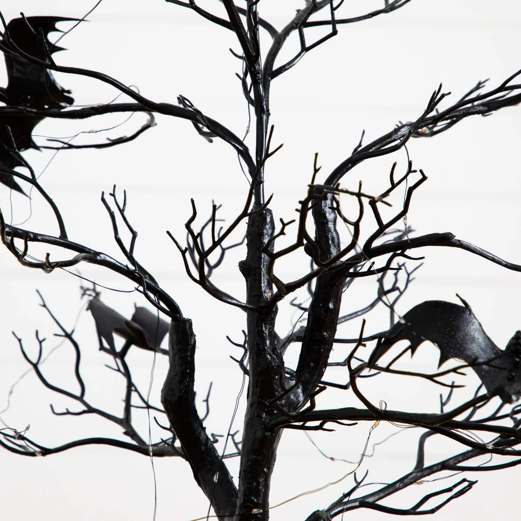 4' Pre-Lit Artificial Halloween Black Spooky Twig Tree with Bats and 120 Orange & Purple LED Lights - Image 7
