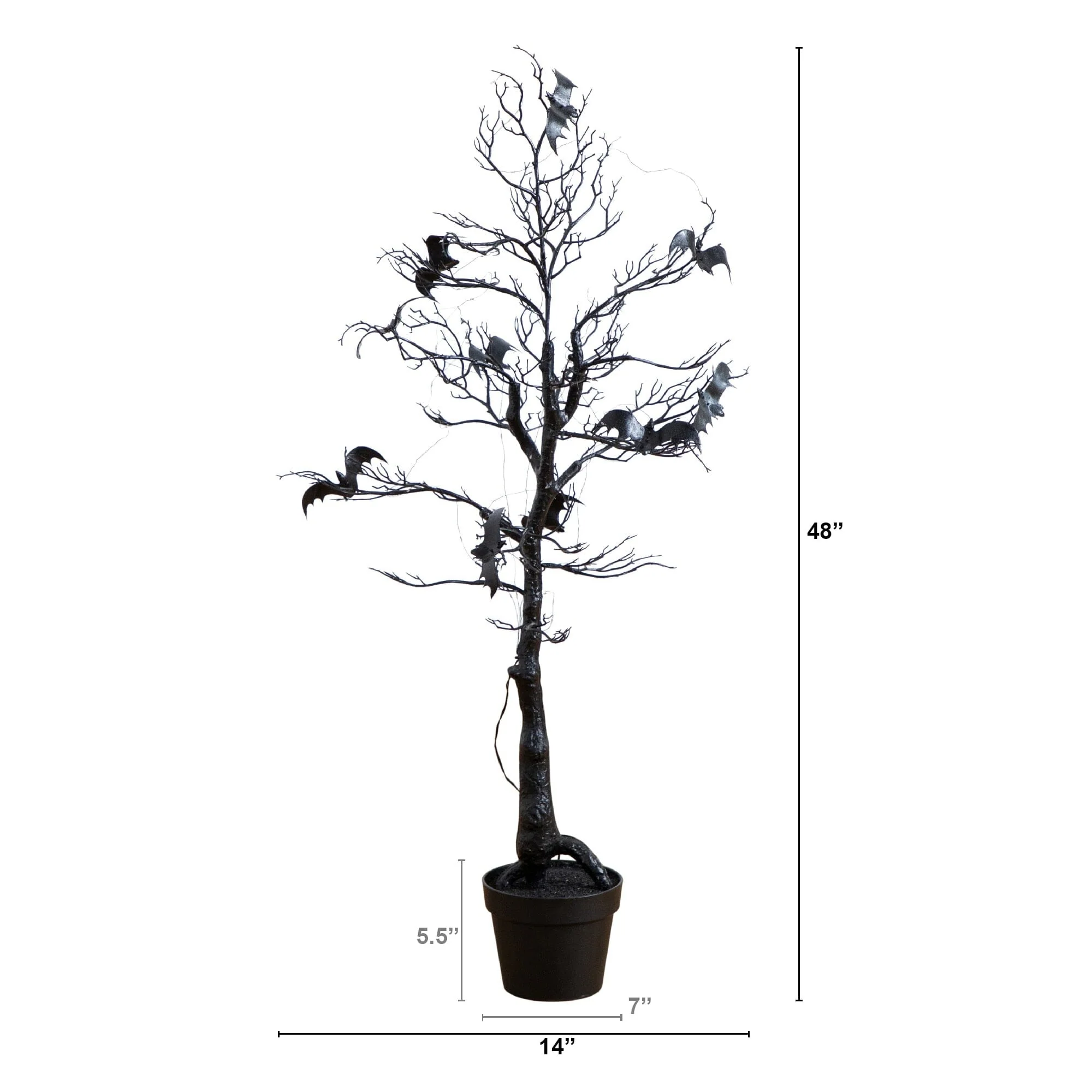 4' Pre-Lit Artificial Halloween Black Spooky Twig Tree with Bats and 120 Orange & Purple LED Lights - Image 9