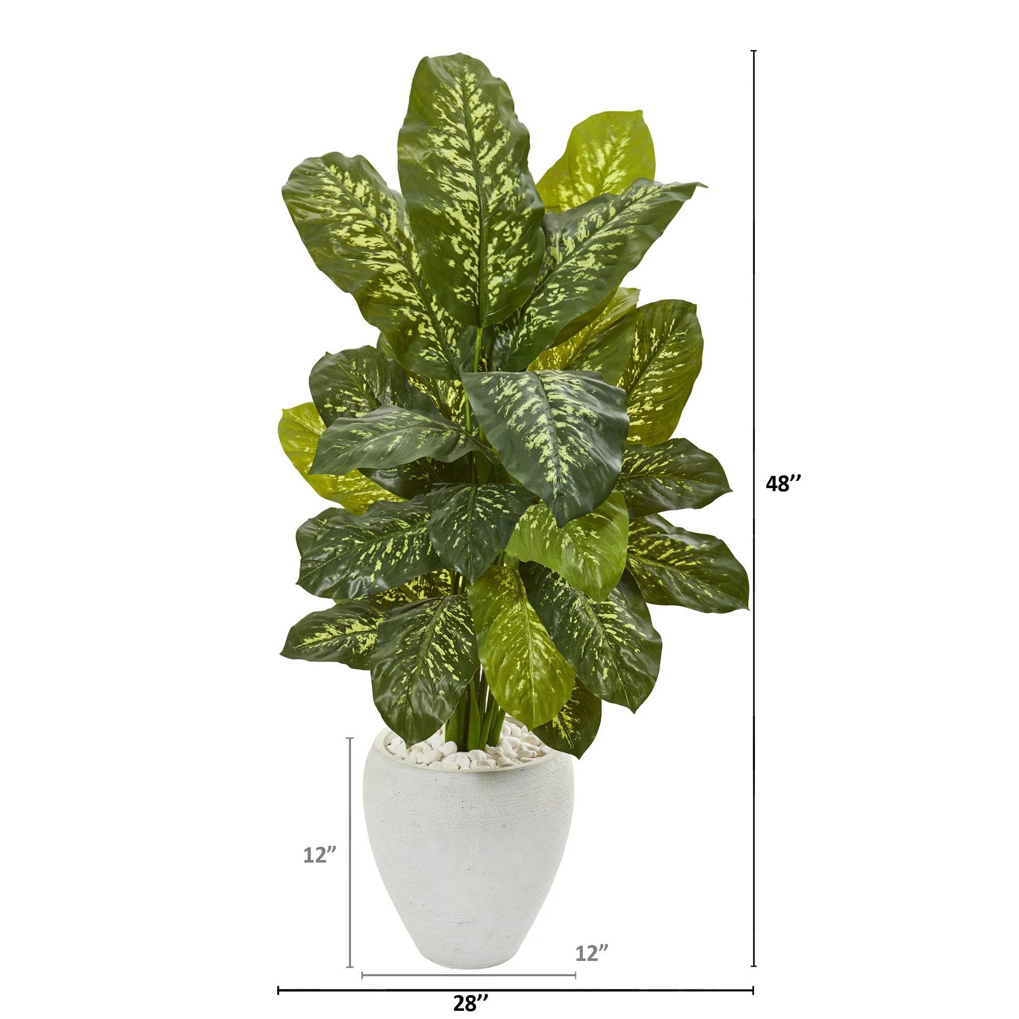 48” Dieffenbachia Artificial Plant in White Planter (Real Touch) - Image 2