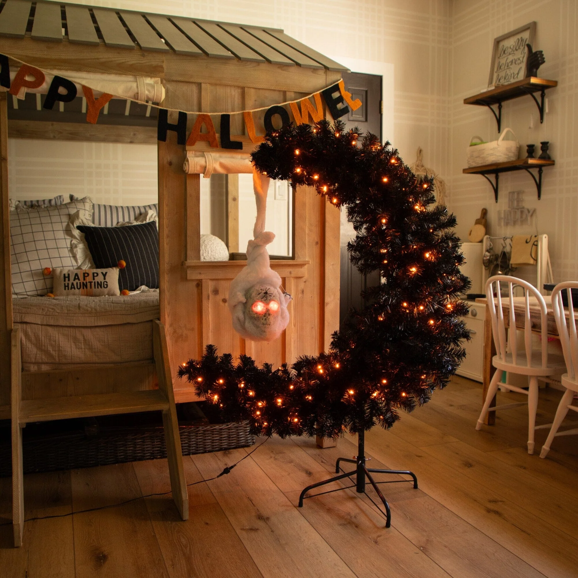 4' Pre-Lit Artificial Halloween Black Moon & Skull Tree with 250 Orange & Purple LED Lights - Image 4