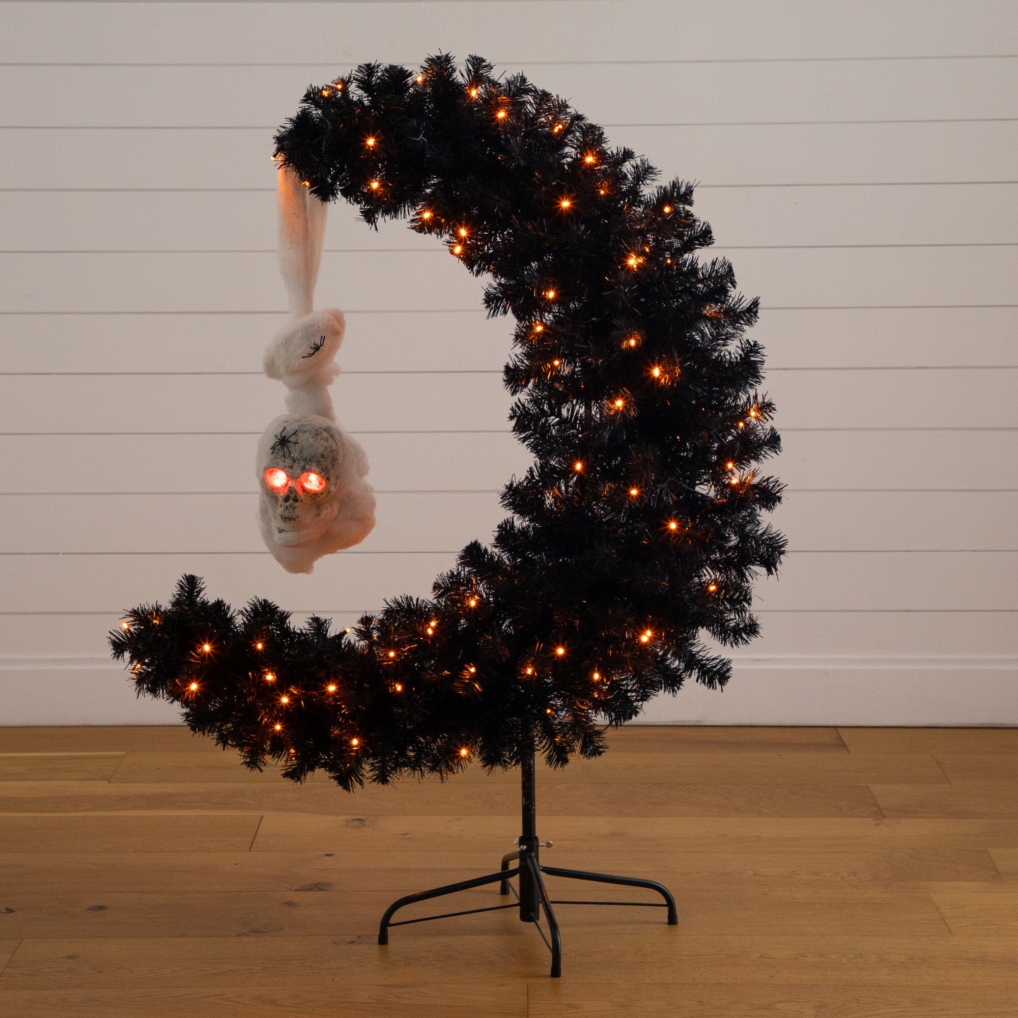 4' Pre-Lit Artificial Halloween Black Moon & Skull Tree with 250 Orange & Purple LED Lights - Image 5