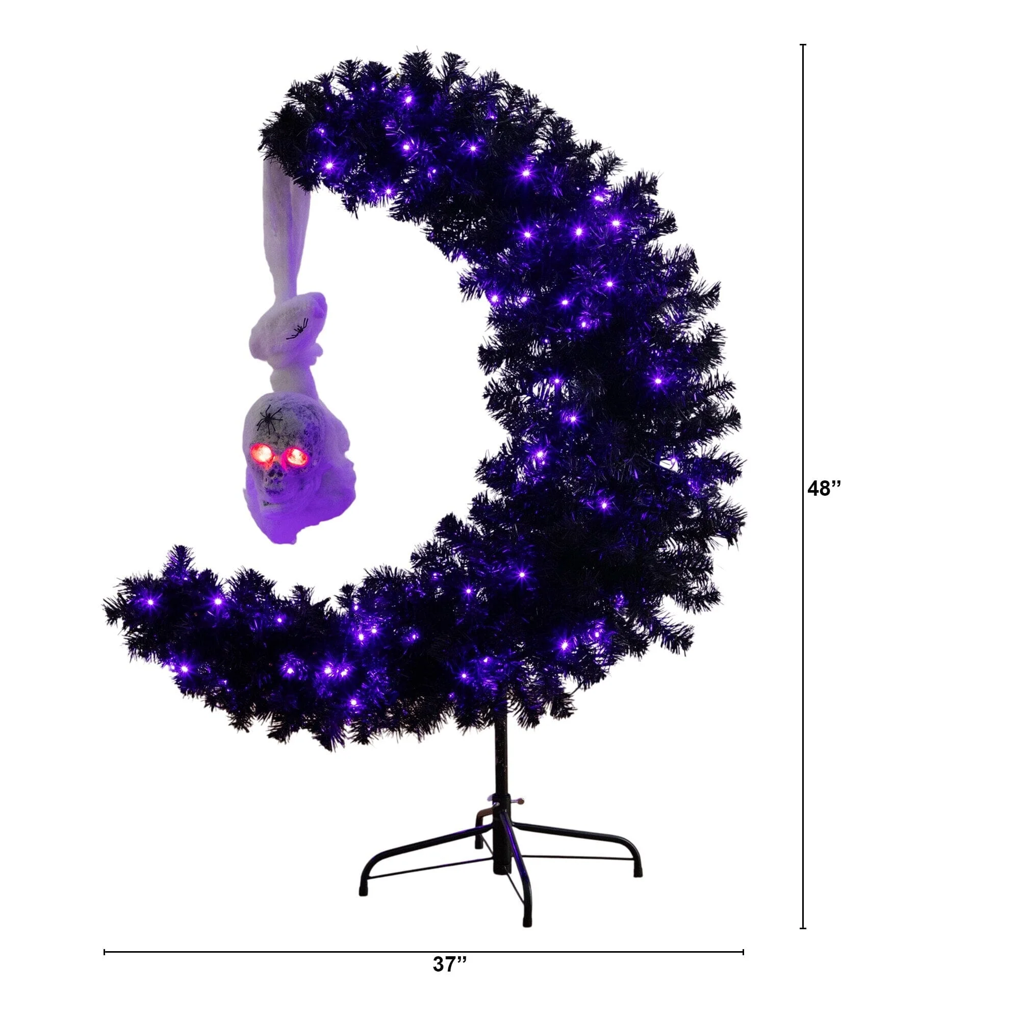 4' Pre-Lit Artificial Halloween Black Moon & Skull Tree with 250 Orange & Purple LED Lights - Image 9
