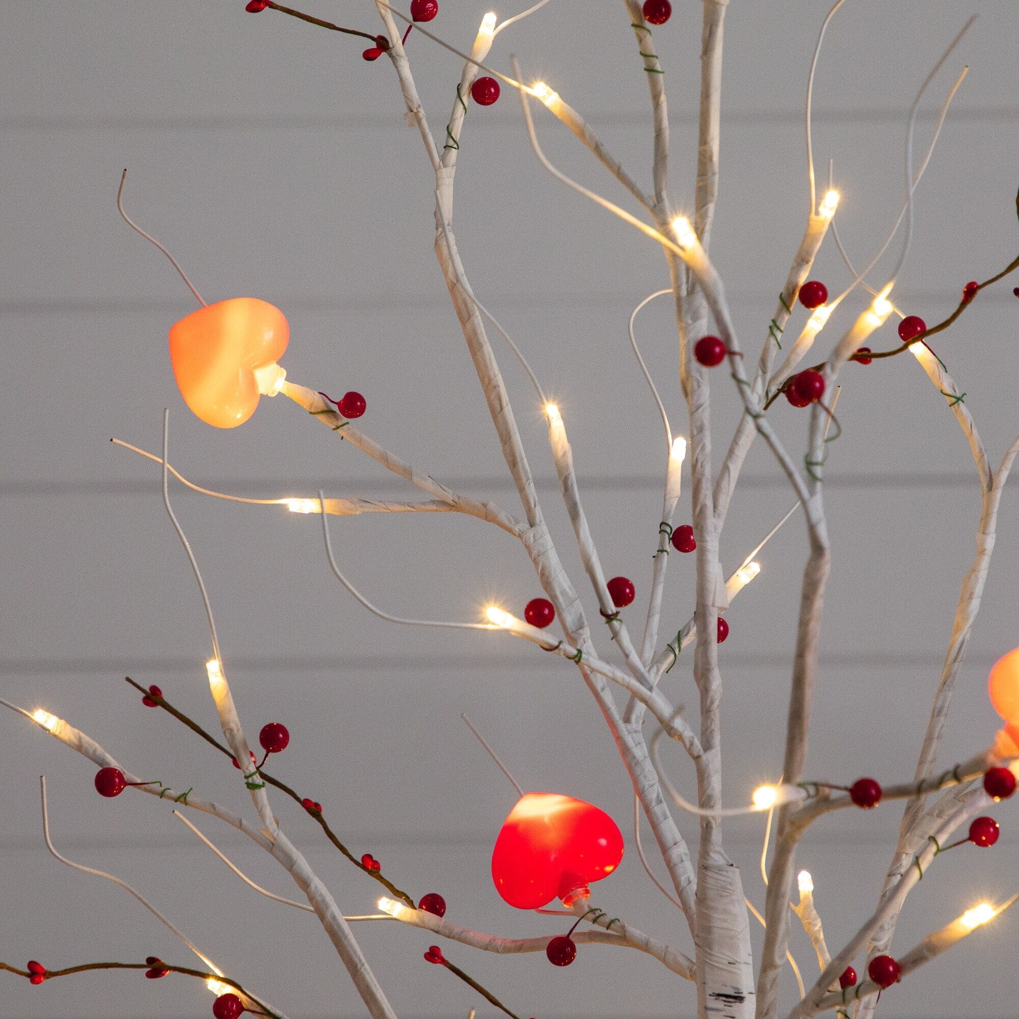 4' Pre-Lit Artificial Valentine's Day Twig Tree with 48 Heart Shaped LED Lights and Red Berries - Image 2