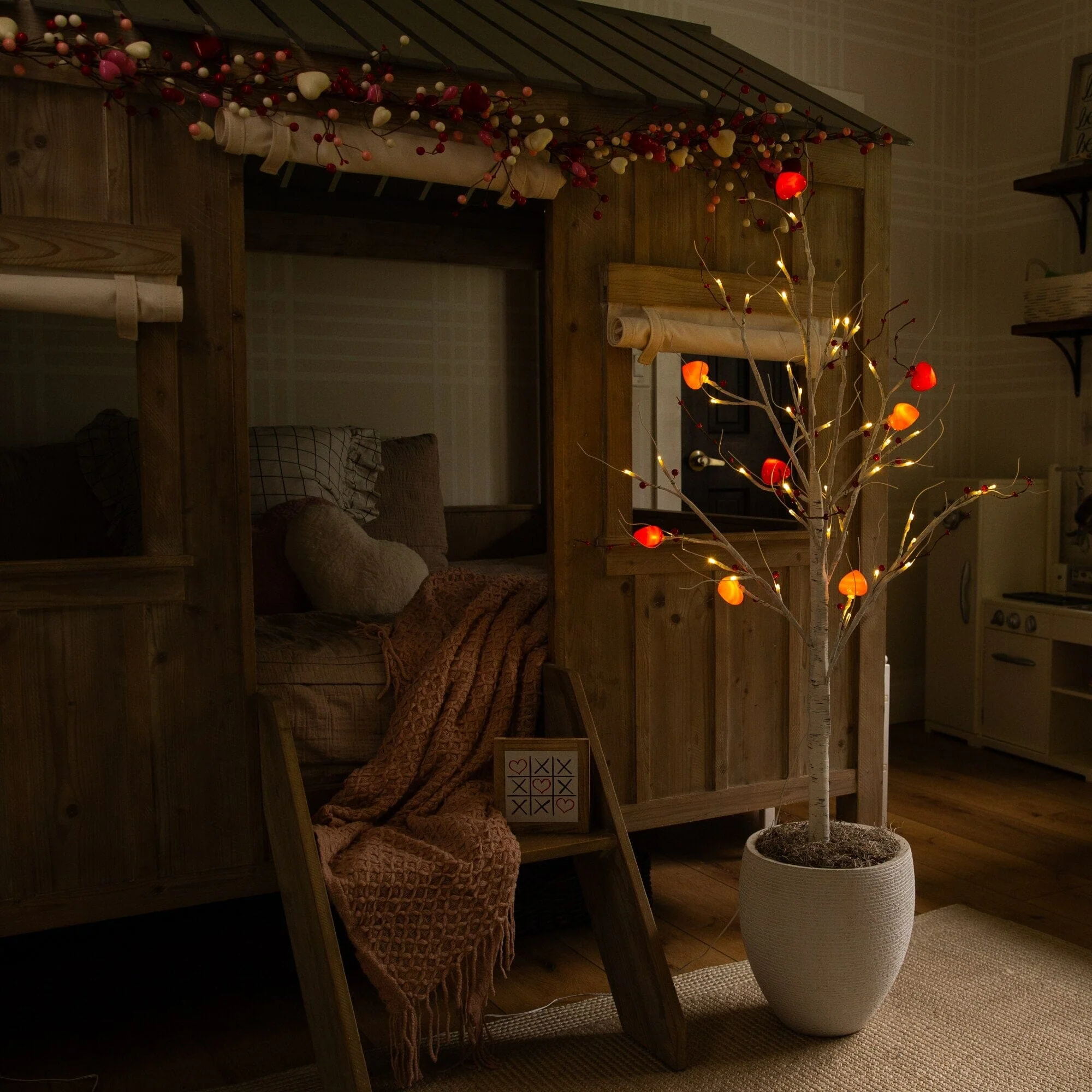 4' Pre-Lit Artificial Valentine's Day Twig Tree with 48 Heart Shaped LED Lights and Red Berries - Image 3