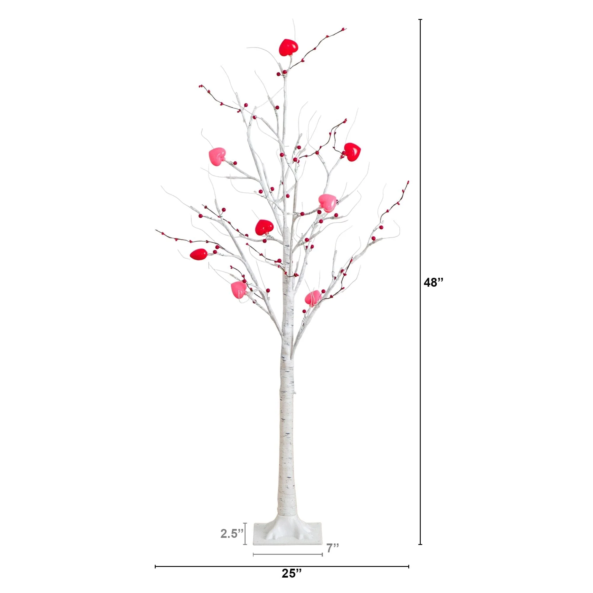 4' Pre-Lit Artificial Valentine's Day Twig Tree with 48 Heart Shaped LED Lights and Red Berries - Image 7