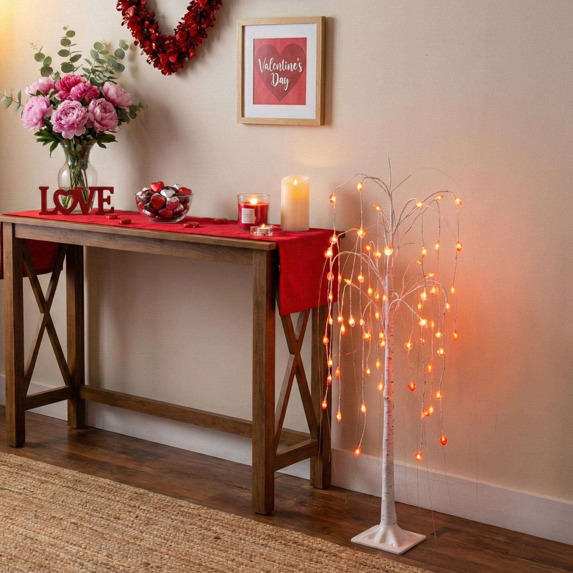 4' Pre-Lit Artificial Valentine's Day Willow Tree with 48 Heart Shaped LED Lights - Image 3