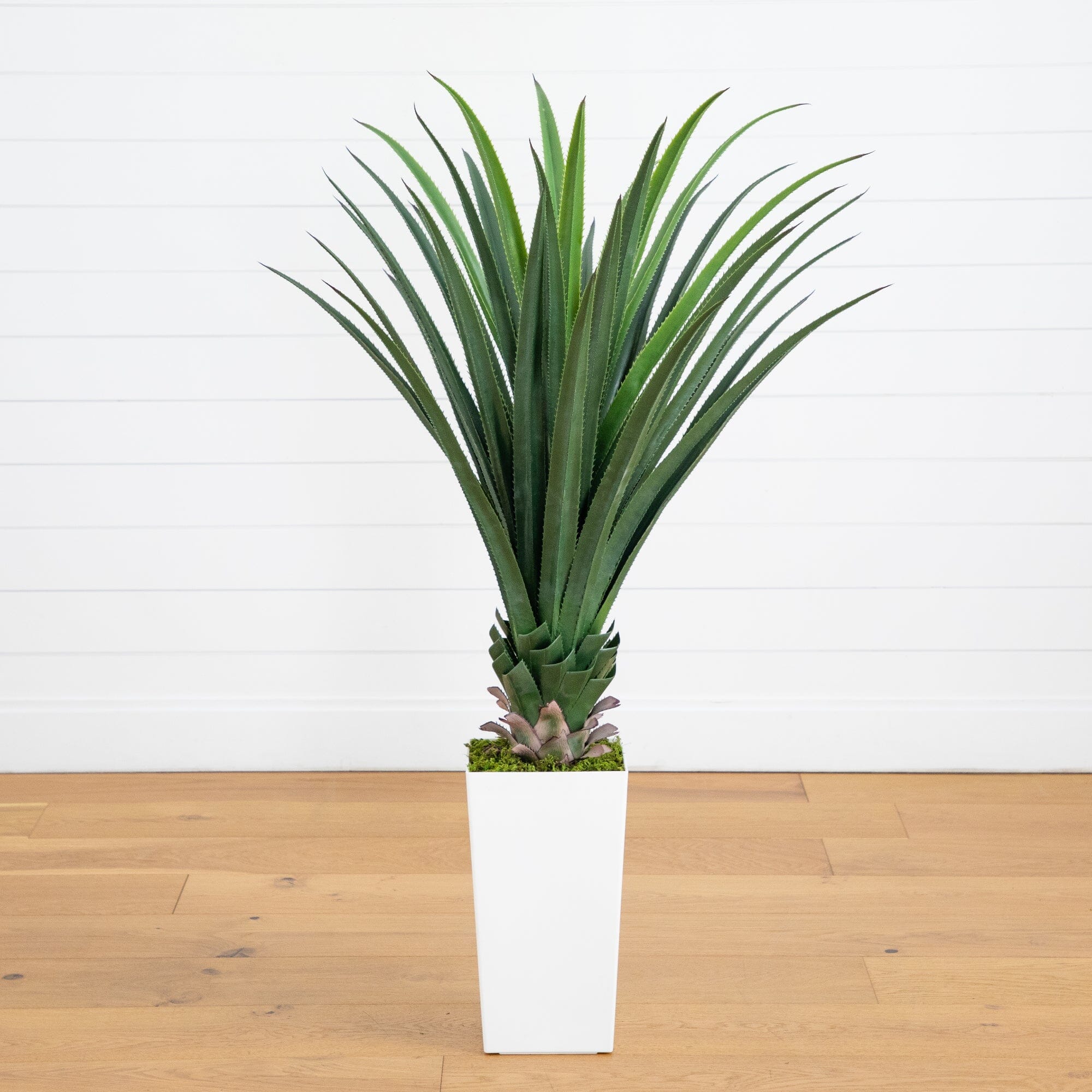 4' UV Resistant Artificial Spiked Agave Plant in White Tower Planter (Indoor/Outdoor) - Image 3
