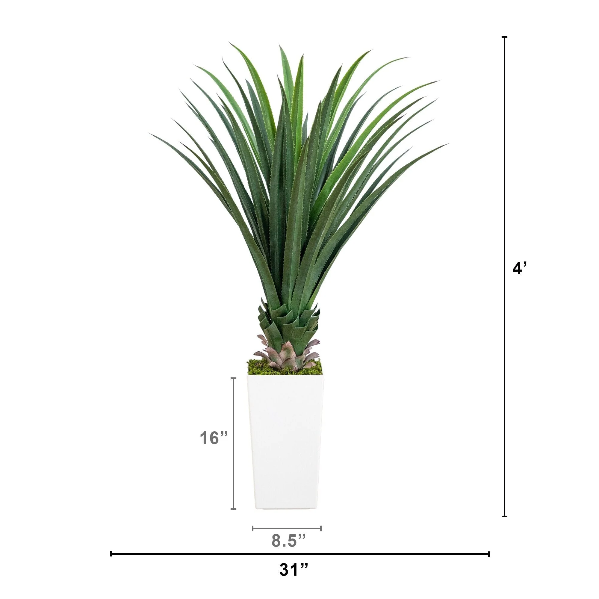 4' UV Resistant Artificial Spiked Agave Plant in White Tower Planter (Indoor/Outdoor) - Image 8