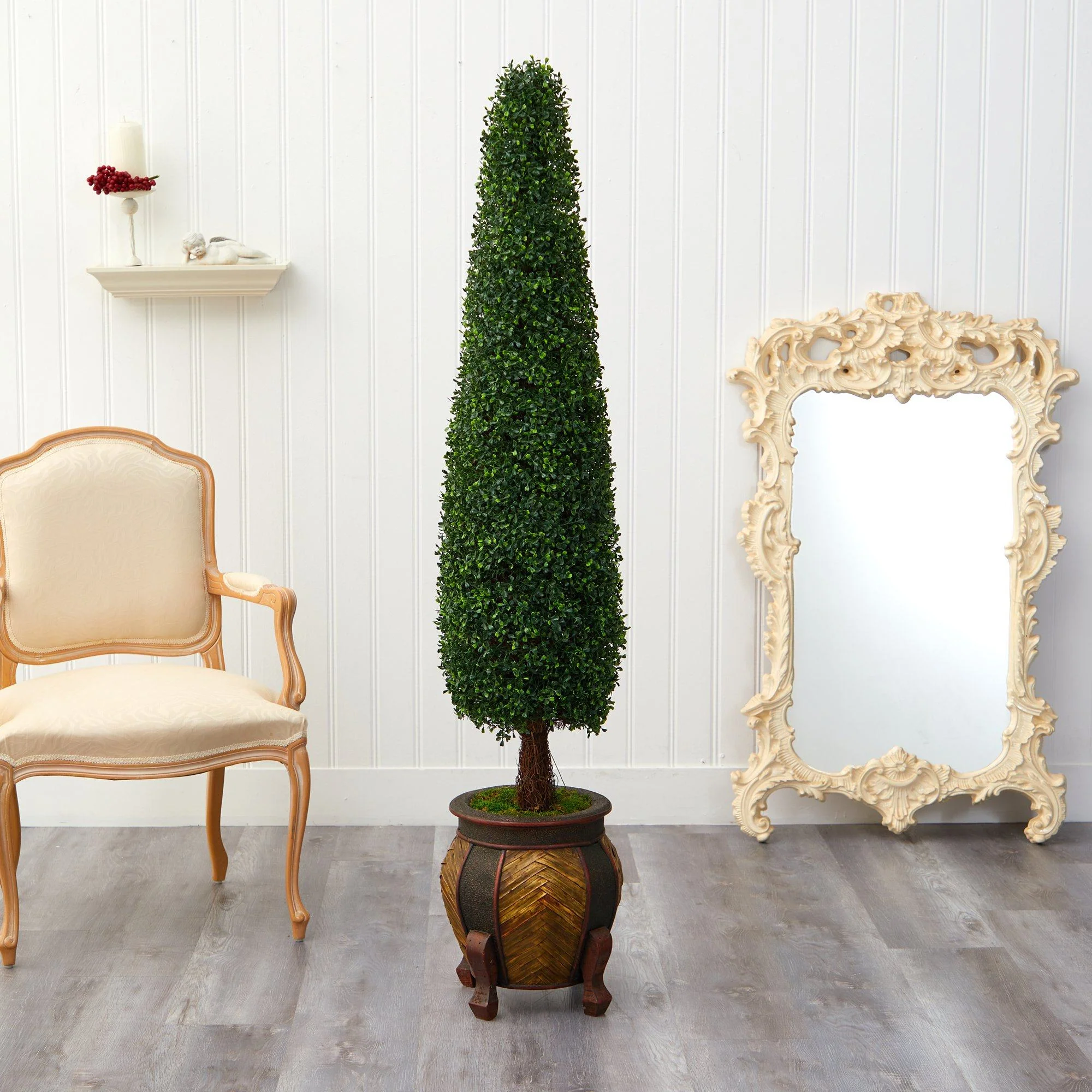 5.5’ Boxwood Topiary Artificial Tree in Decorative Planter (Indoor/Outdoor) - Image 3