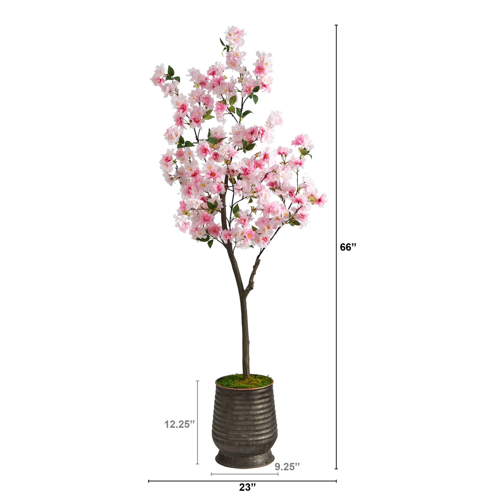 5.5’ Cherry Blossom Artificial Tree in Ribbed Metal Planter - Image 2