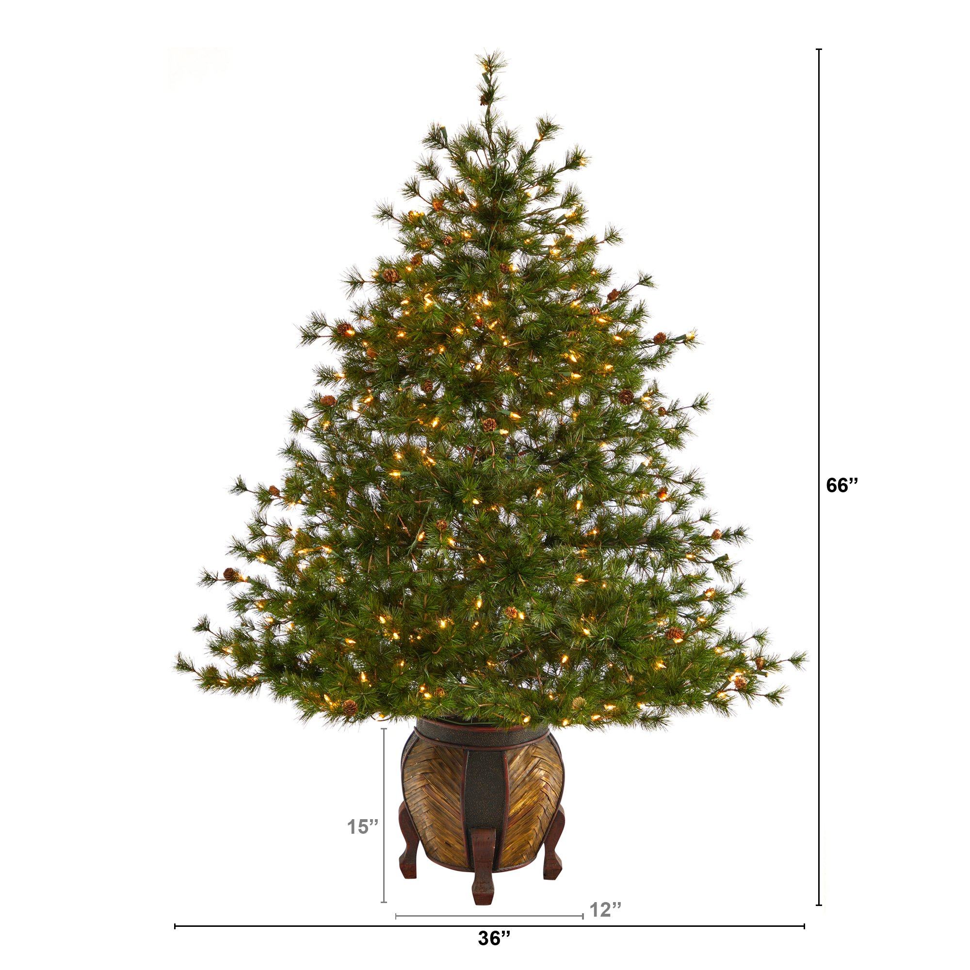 5.5’ Colorado Mountain Pine Artificial Christmas Tree with 250 Clear Lights, 669 Bendable Branches and Pine Cones in Decorative Planter - Image 2