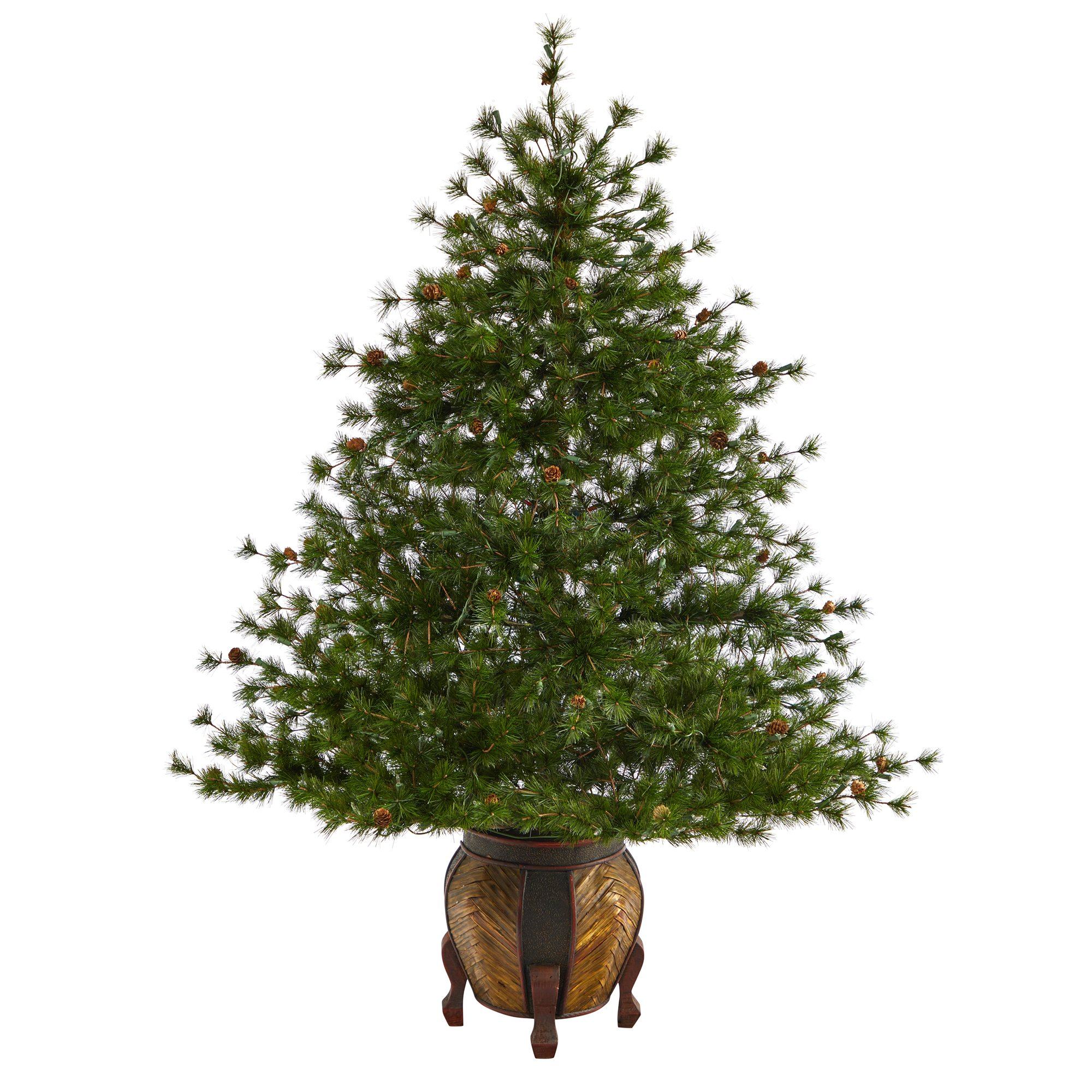 5.5’ Colorado Mountain Pine Artificial Christmas Tree with 250 Clear Lights, 669 Bendable Branches and Pine Cones in Decorative Planter - Image 3