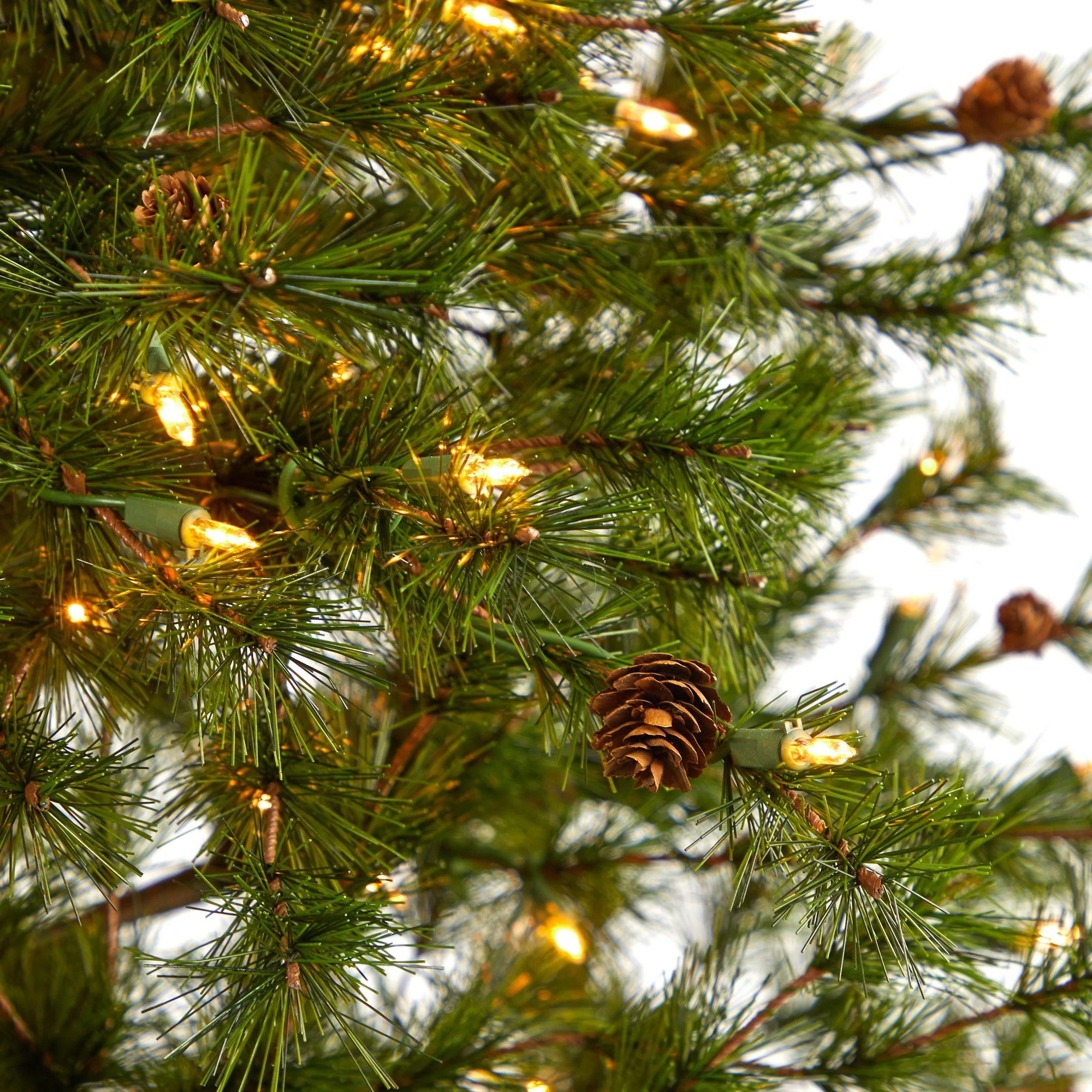 5.5’ Colorado Mountain Pine Artificial Christmas Tree with 250 Clear Lights, 669 Bendable Branches and Pine Cones in Decorative Planter - Image 4