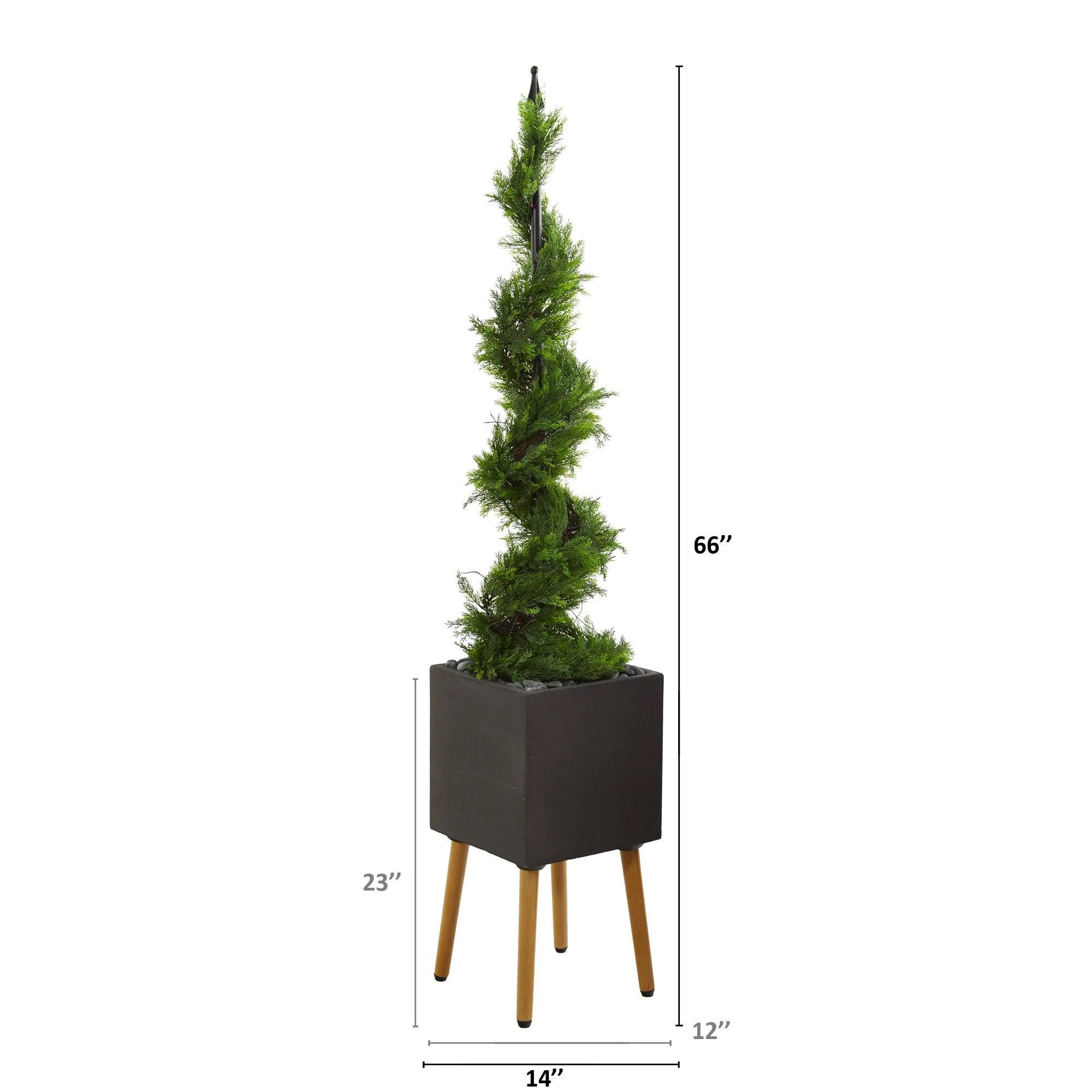 5.5’ Cypress Artificial Spiral Topiary Tree in Black Planter with Stand - Image 2