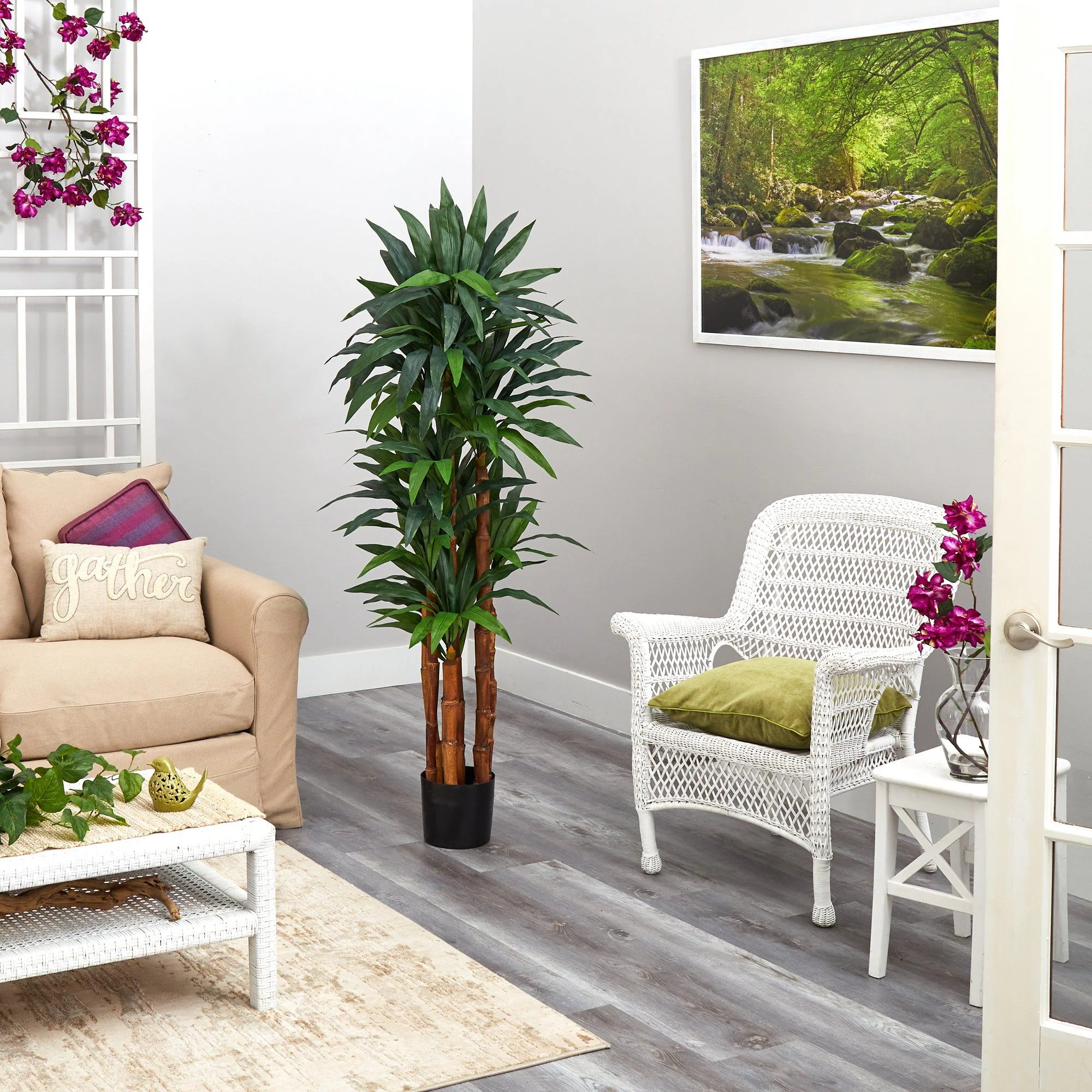 5.5’ Dracaena Artificial Tree with Natural Cane Trunk - Image 3