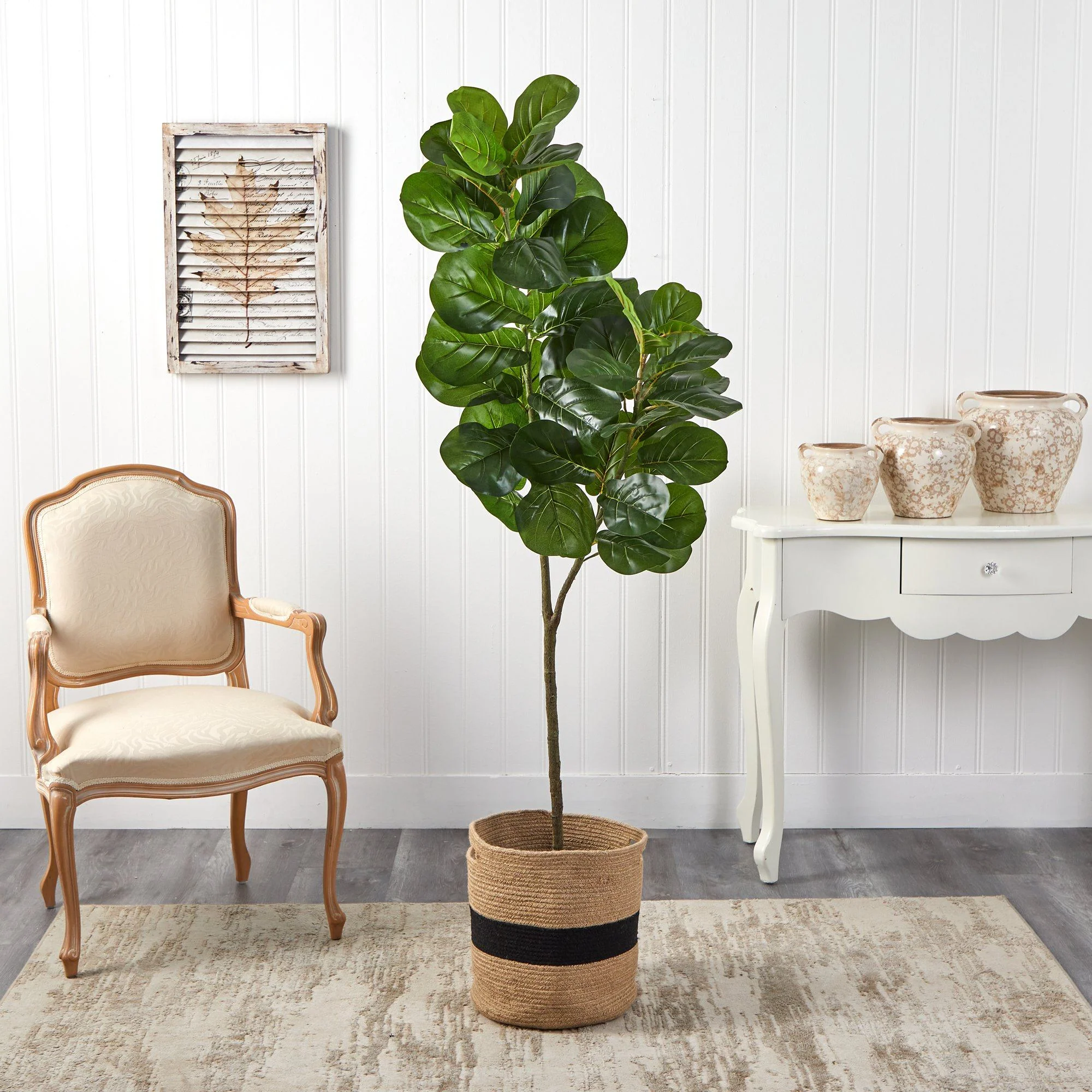 5.5’ Fiddle Leaf Fig Artificial Tree in Handmade Natural Cotton Planter - Image 3