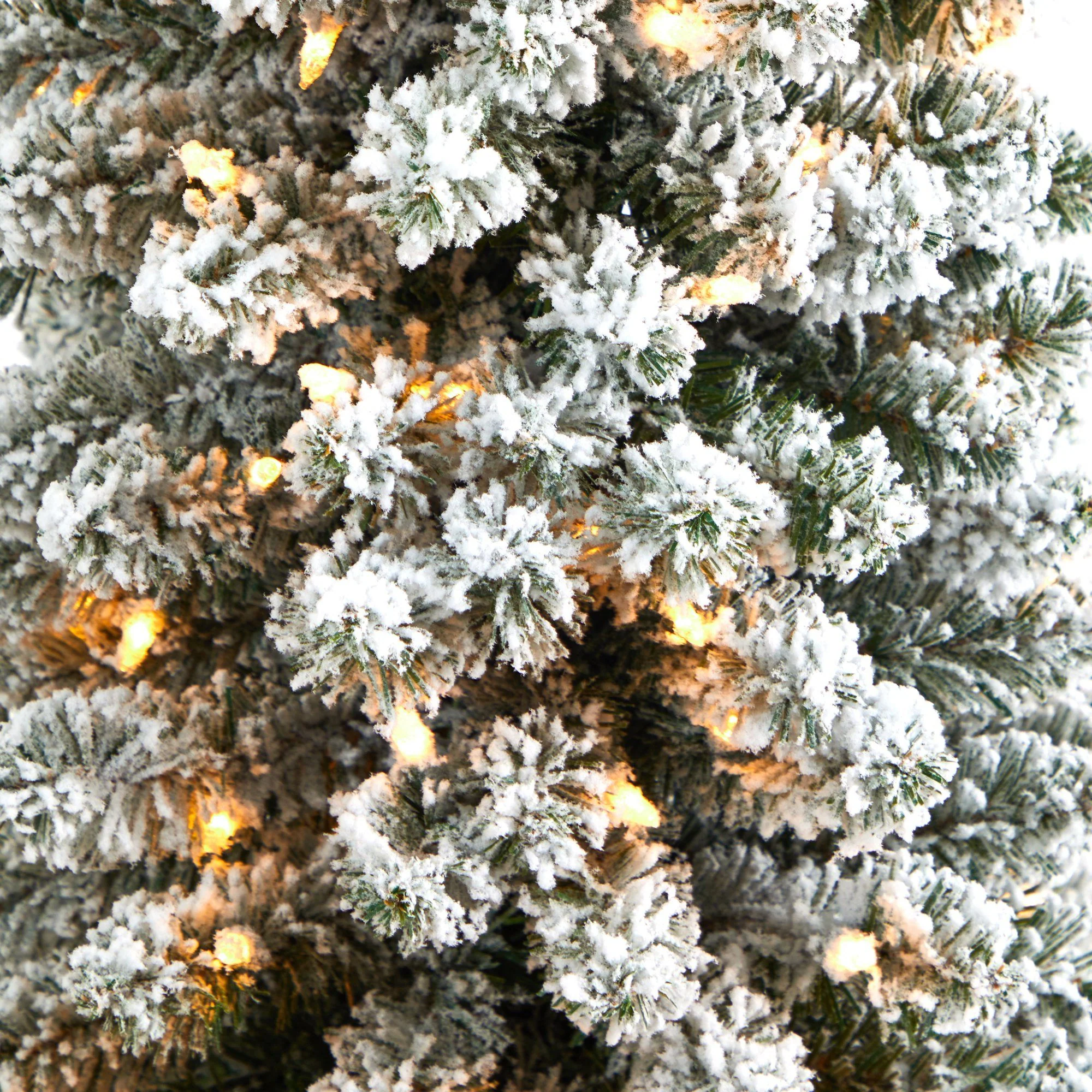 5.5’ Flocked Pencil Artificial Christmas Tree with 200 Clear Lights and 318 Bendable Branches in Decorative Urn - Image 4