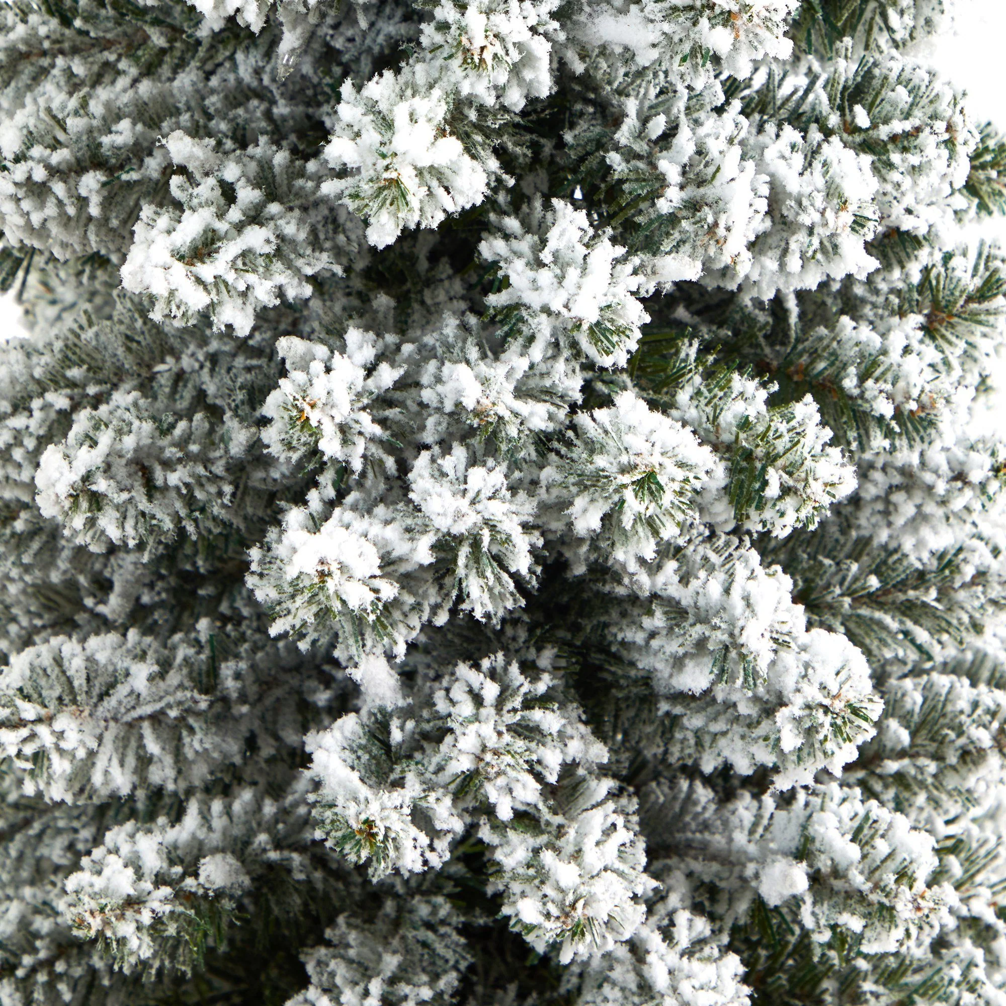 5.5’ Flocked Pencil Artificial Christmas Tree with 200 Clear Lights and 318 Bendable Branches in Decorative Urn - Image 5