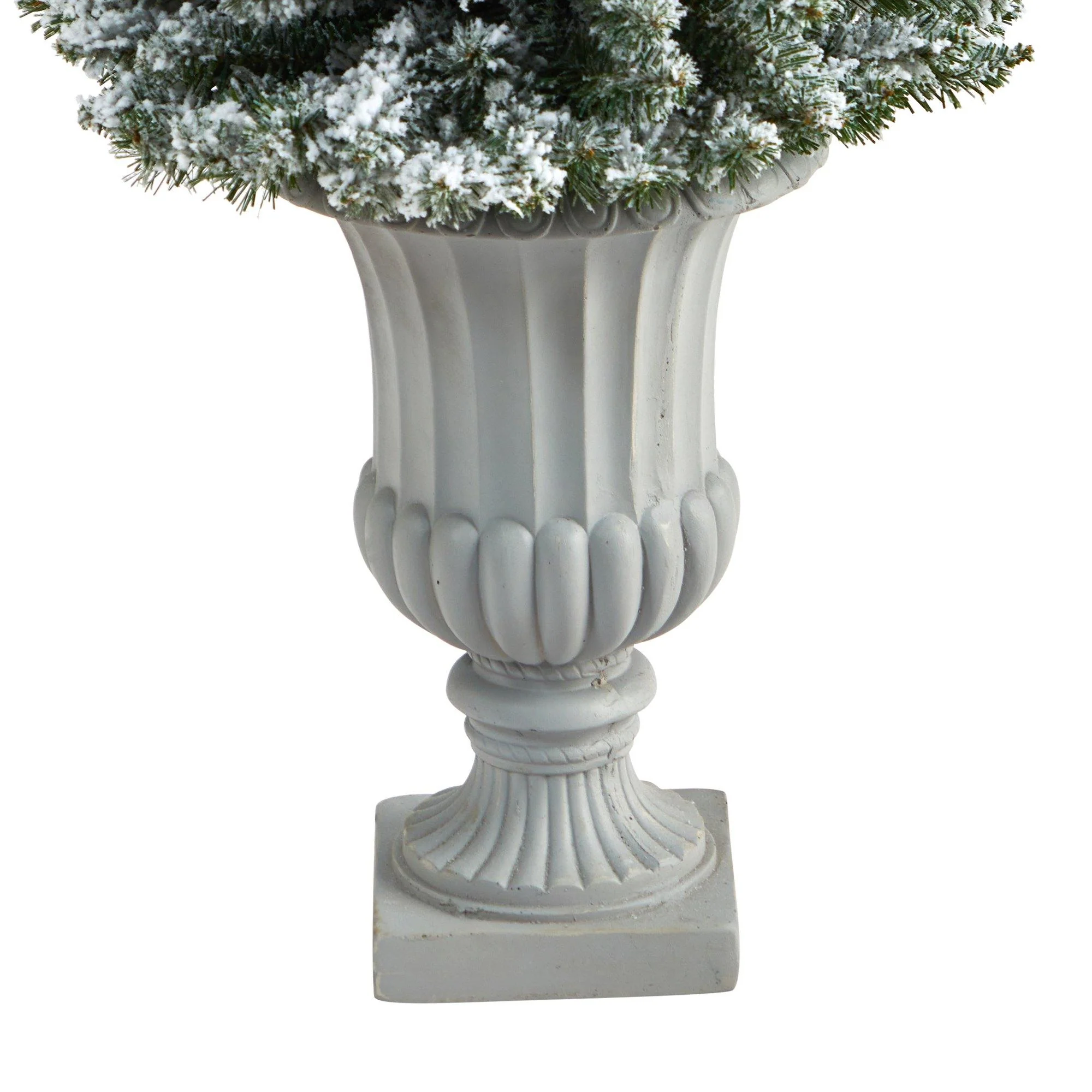5.5’ Flocked Pencil Artificial Christmas Tree with 200 Clear Lights and 318 Bendable Branches in Decorative Urn - Image 6