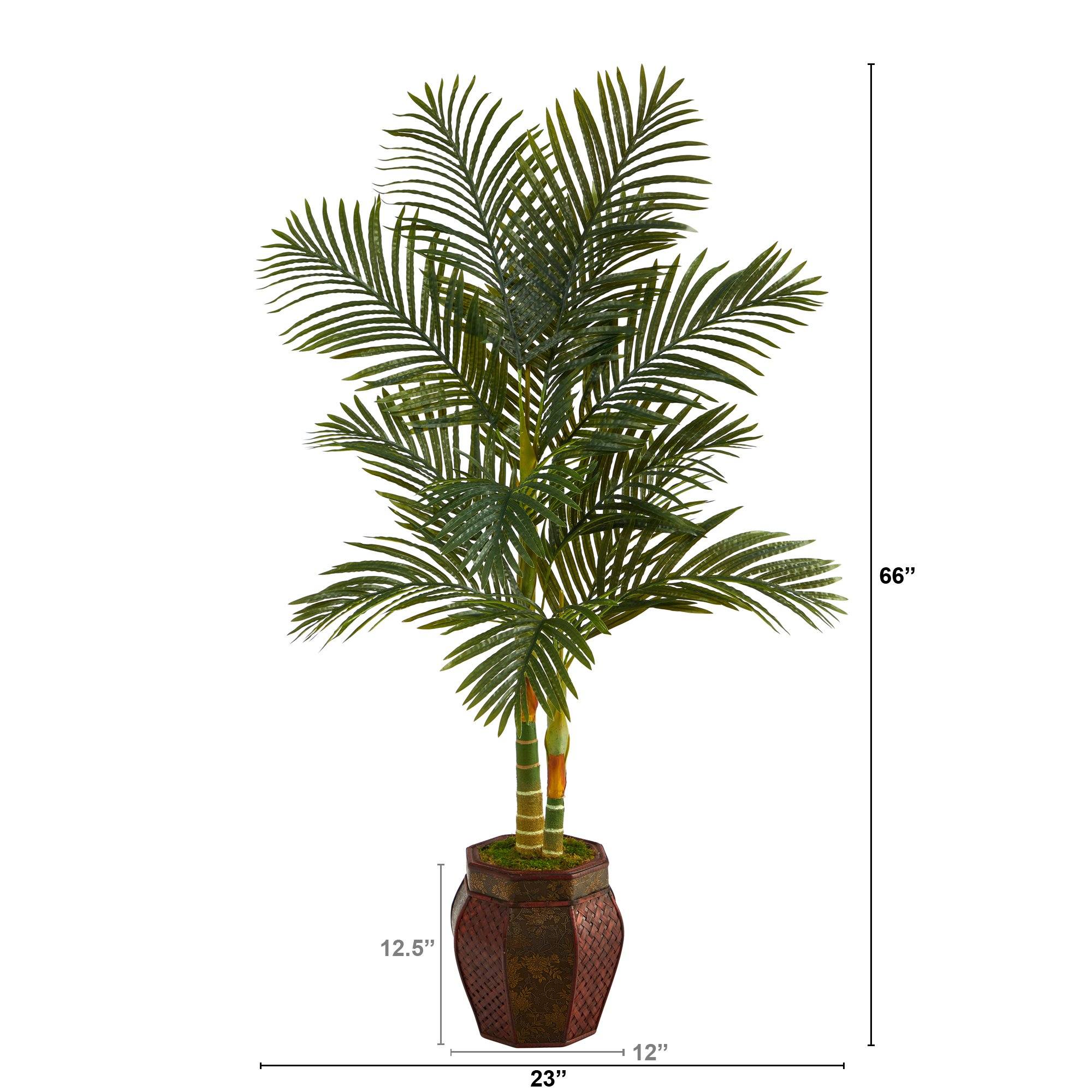 5.5’ Golden Cane Artificial Palm Tree in Decorative Planter - Image 2